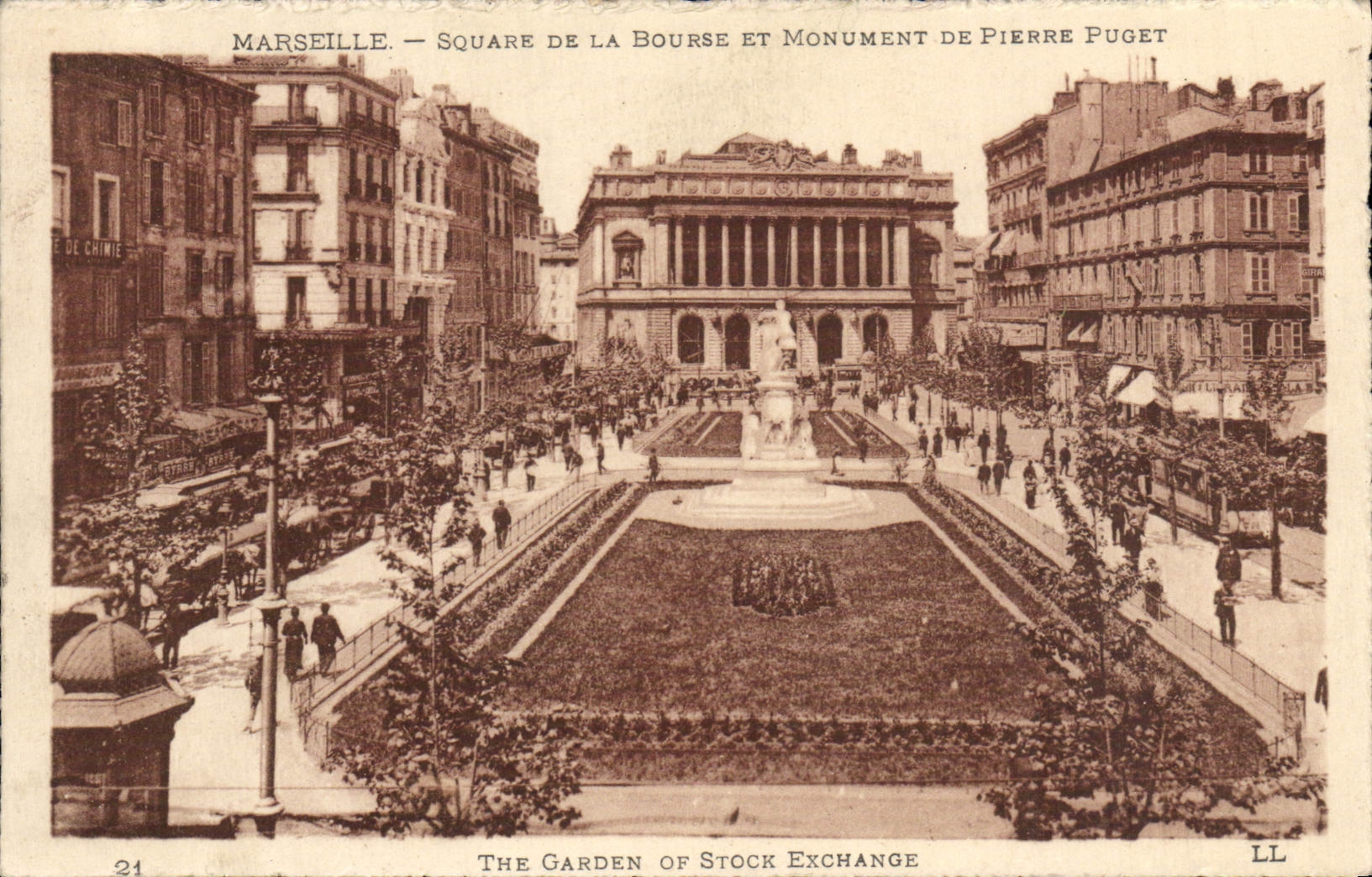 CPA Marseille Square De La Bourse Et Monument De Pierre Puget
