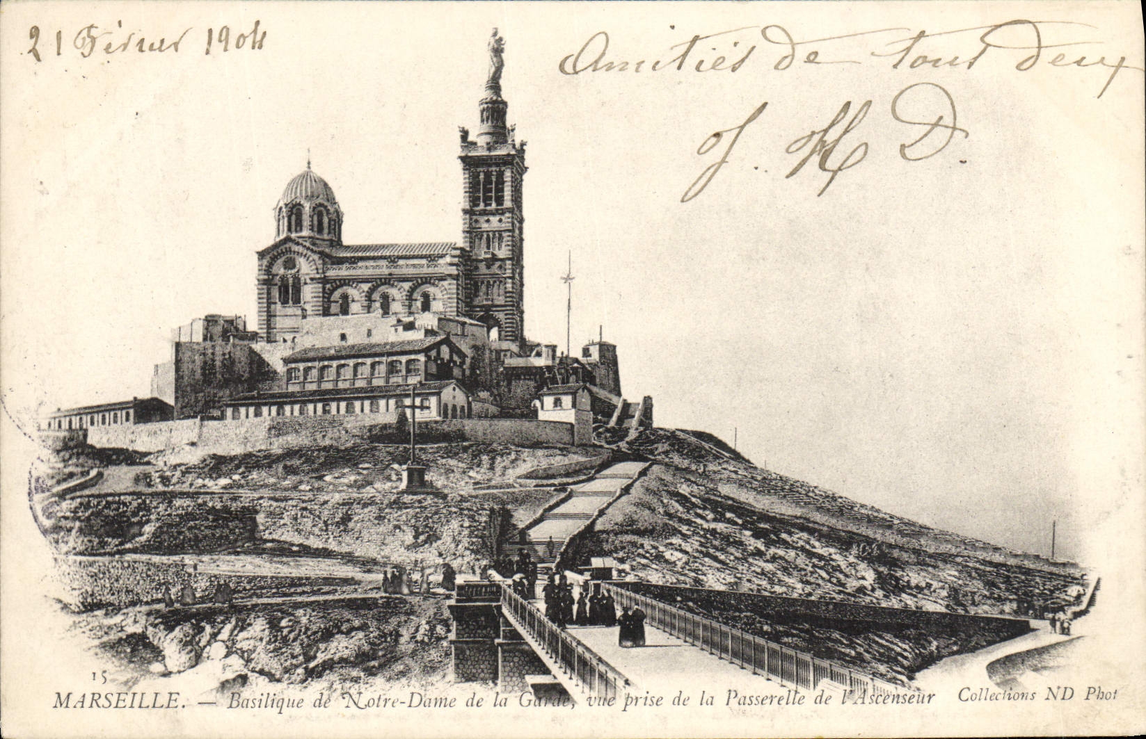 CPA Marseille Basilique De Notre Dame De La Garde vue prise de la passerelle de l'ascenseur 