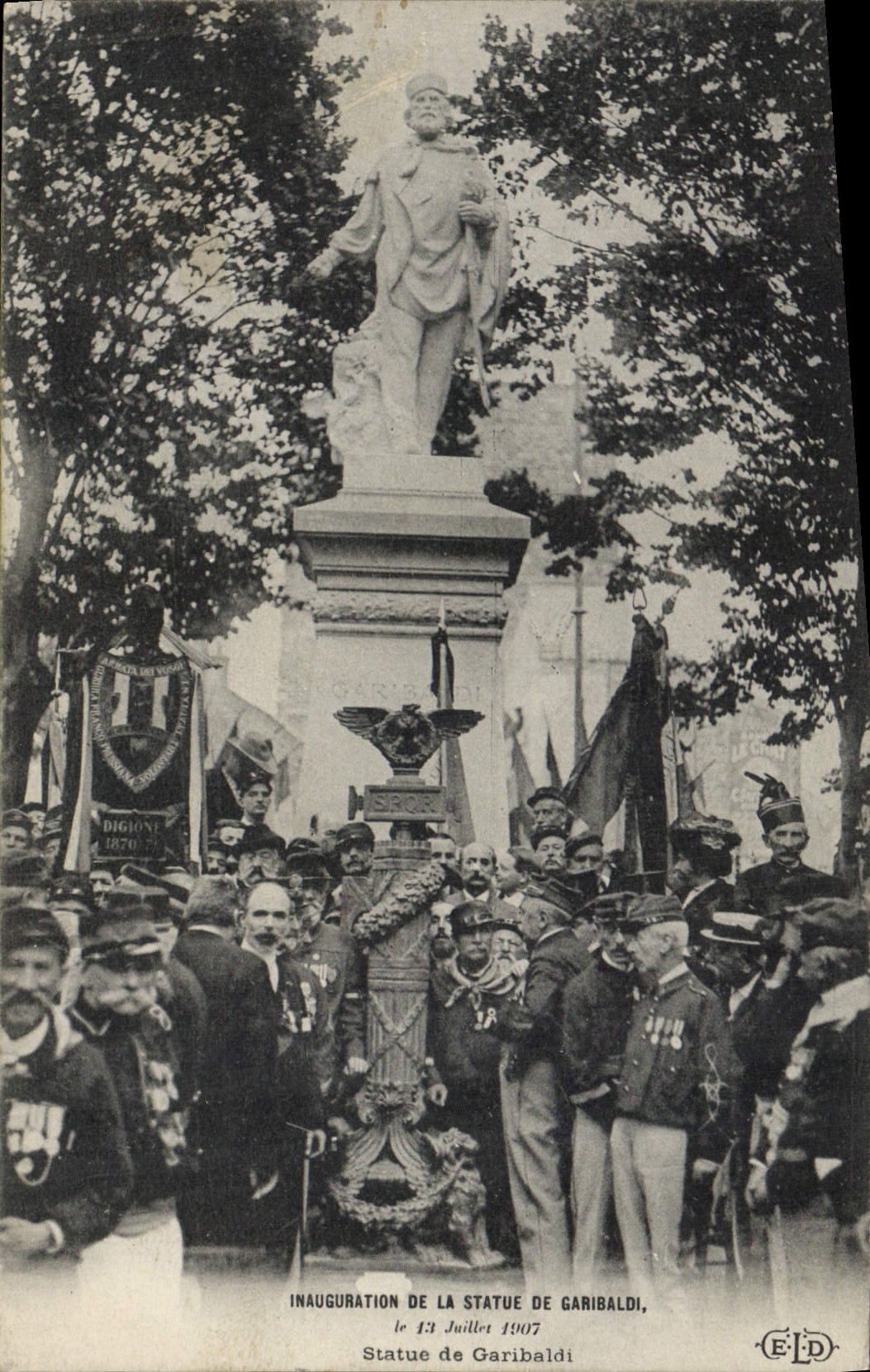 Inauguración de Militaria de la POSTAL de la VENDIMIA de la estatua de las reglas de Garibaldi de Garibaldi