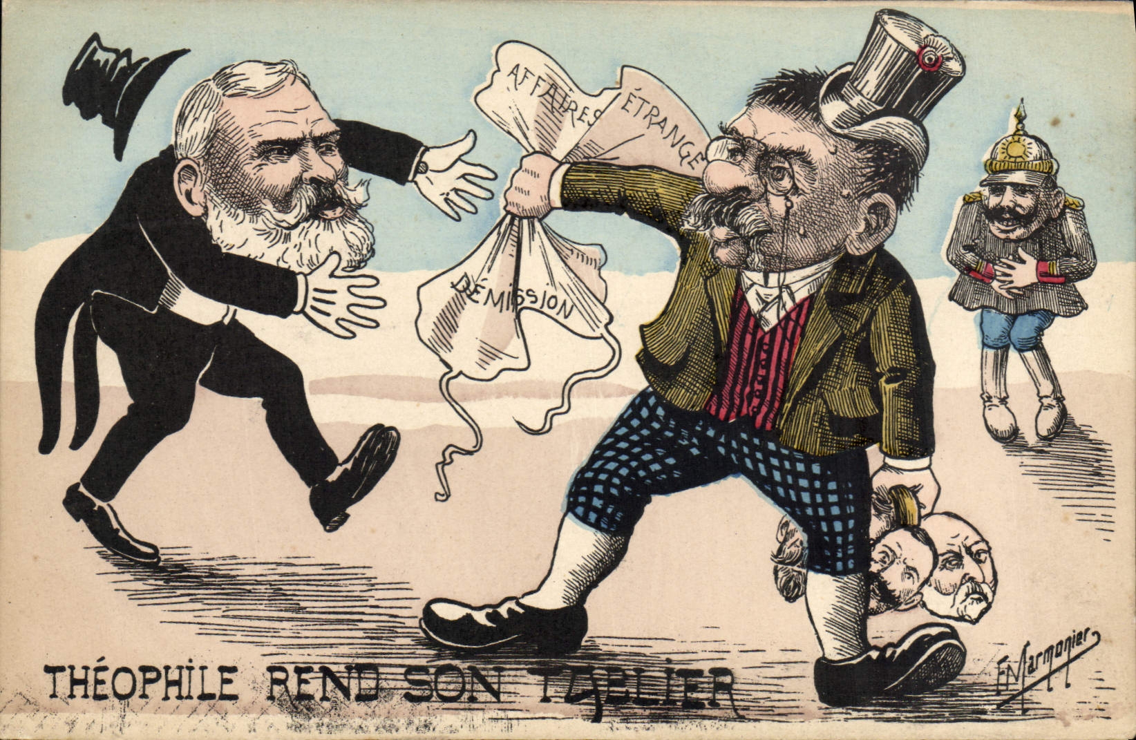 La POSTAL Theophilus de la VENDIMIA vuelve su delantal