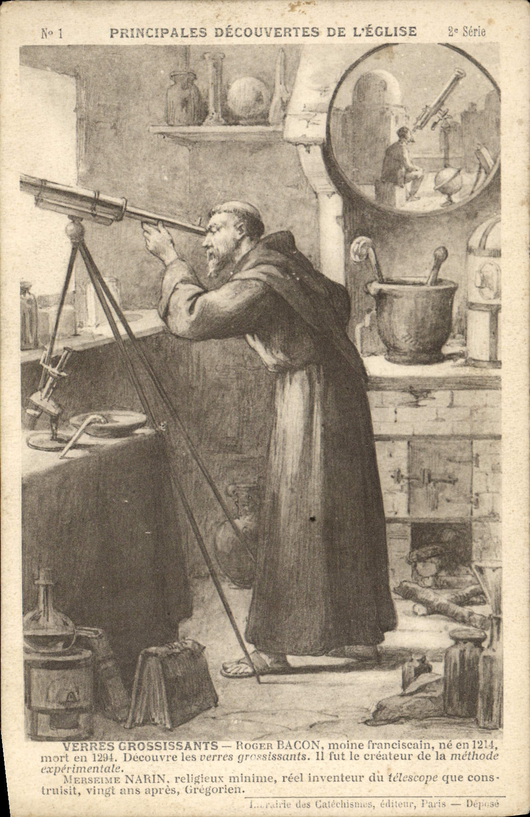 CPA Verres grossissants Roger Bacon Astronomie