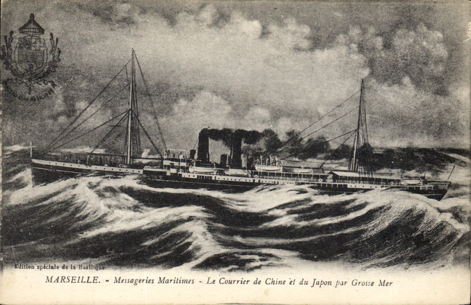 CPA Bateau Paquebot Marseille Messageries Maritimes Le courrier de Chine et du Japon par grosse mer