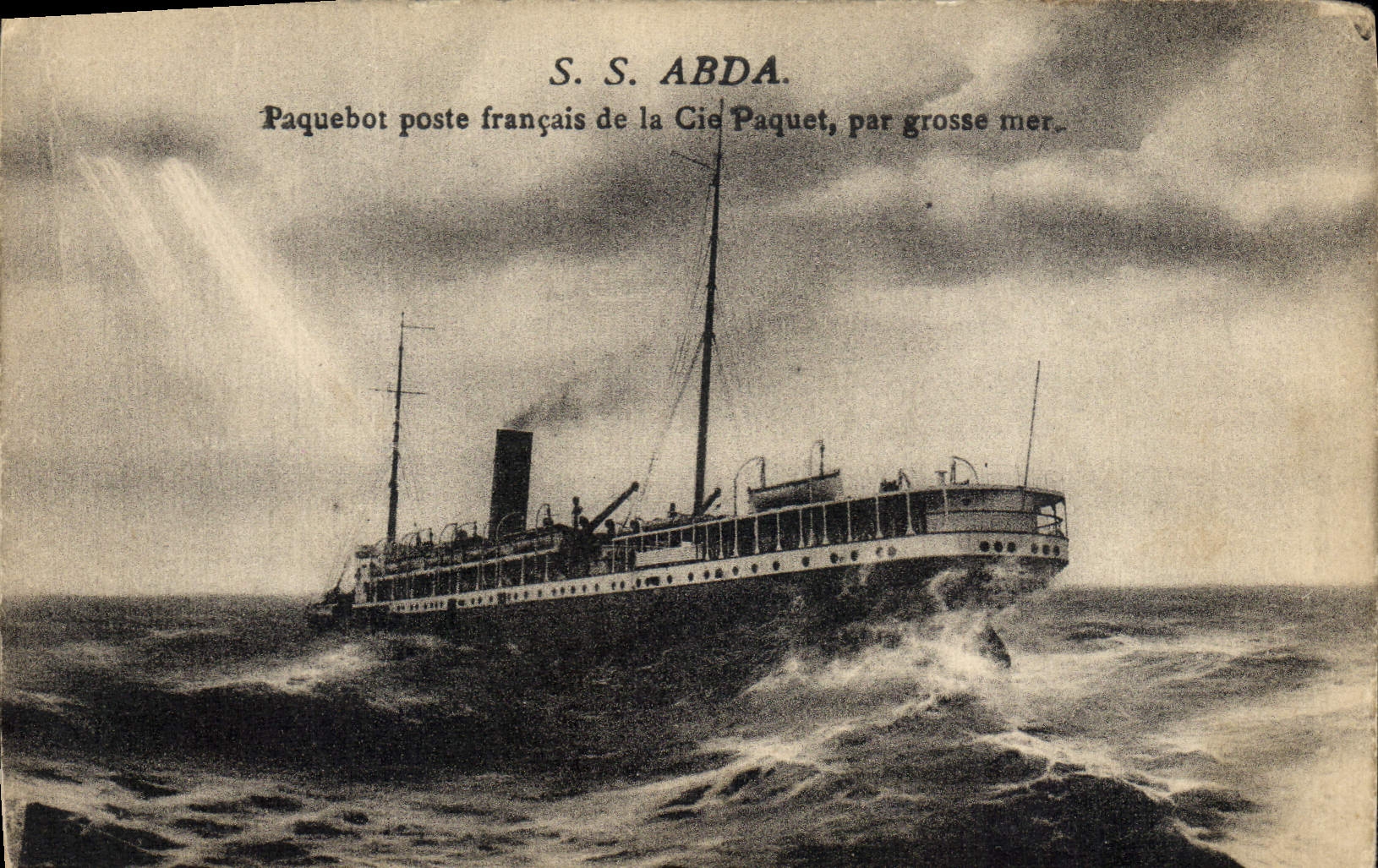 VINTAGE POSTCARD Bateau Steamer posts French Co Package by heavy sea S Abda