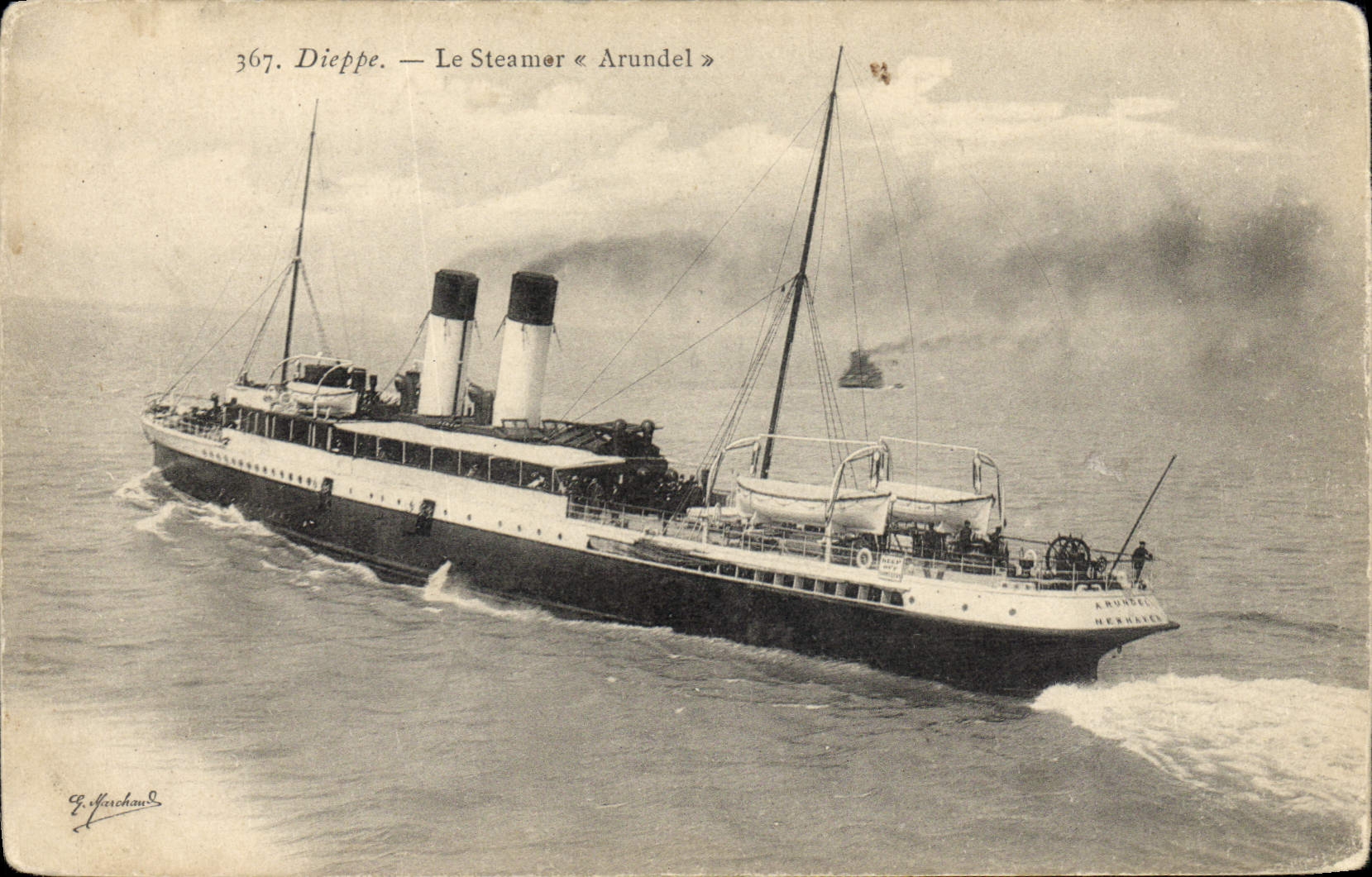 VINTAGE POSTCARD Dieppe Boat Steamer Arundel