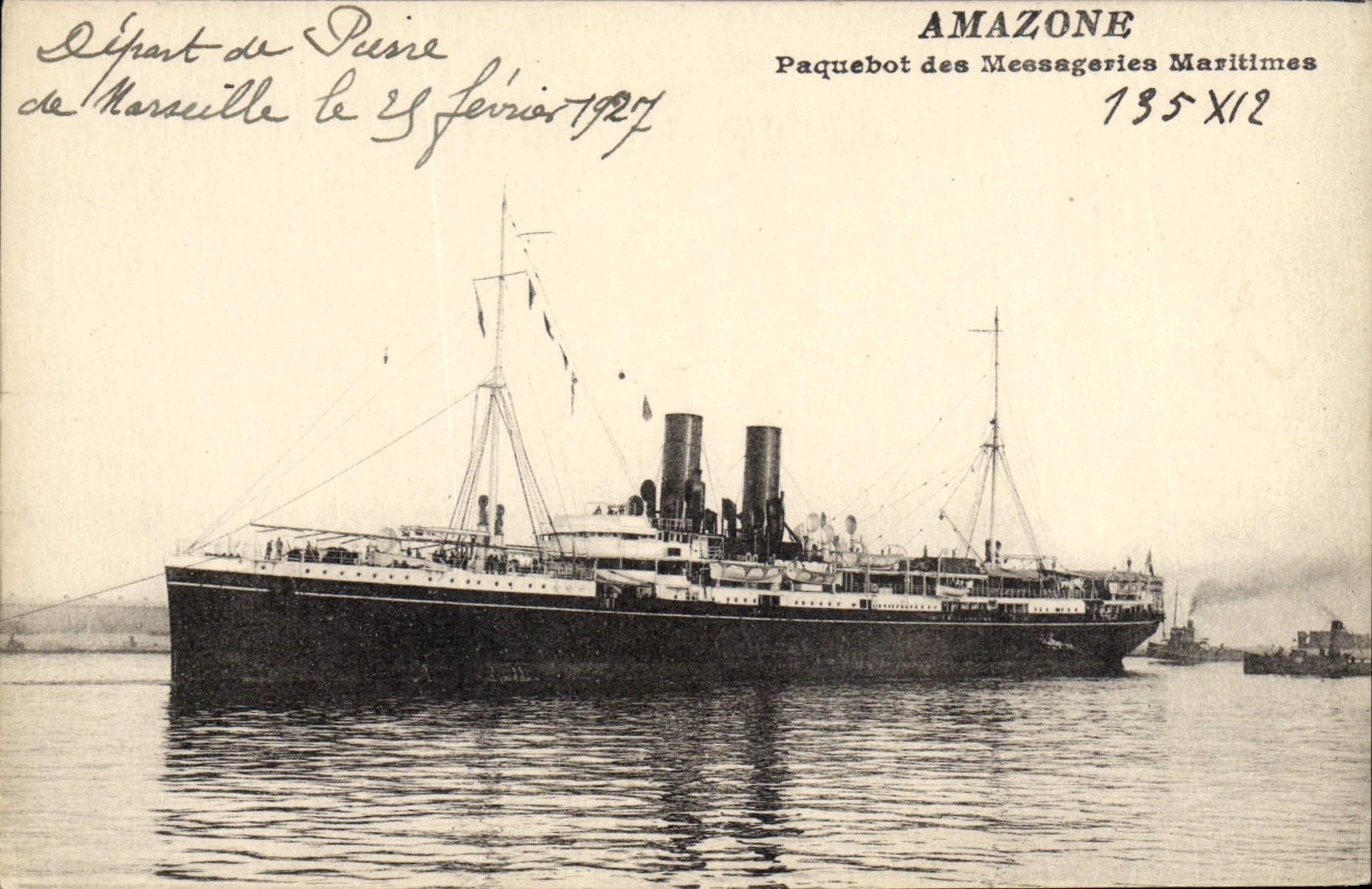 CPA Bateau Paquebot des Messageries Maritimes Amazone Depart de Marseille