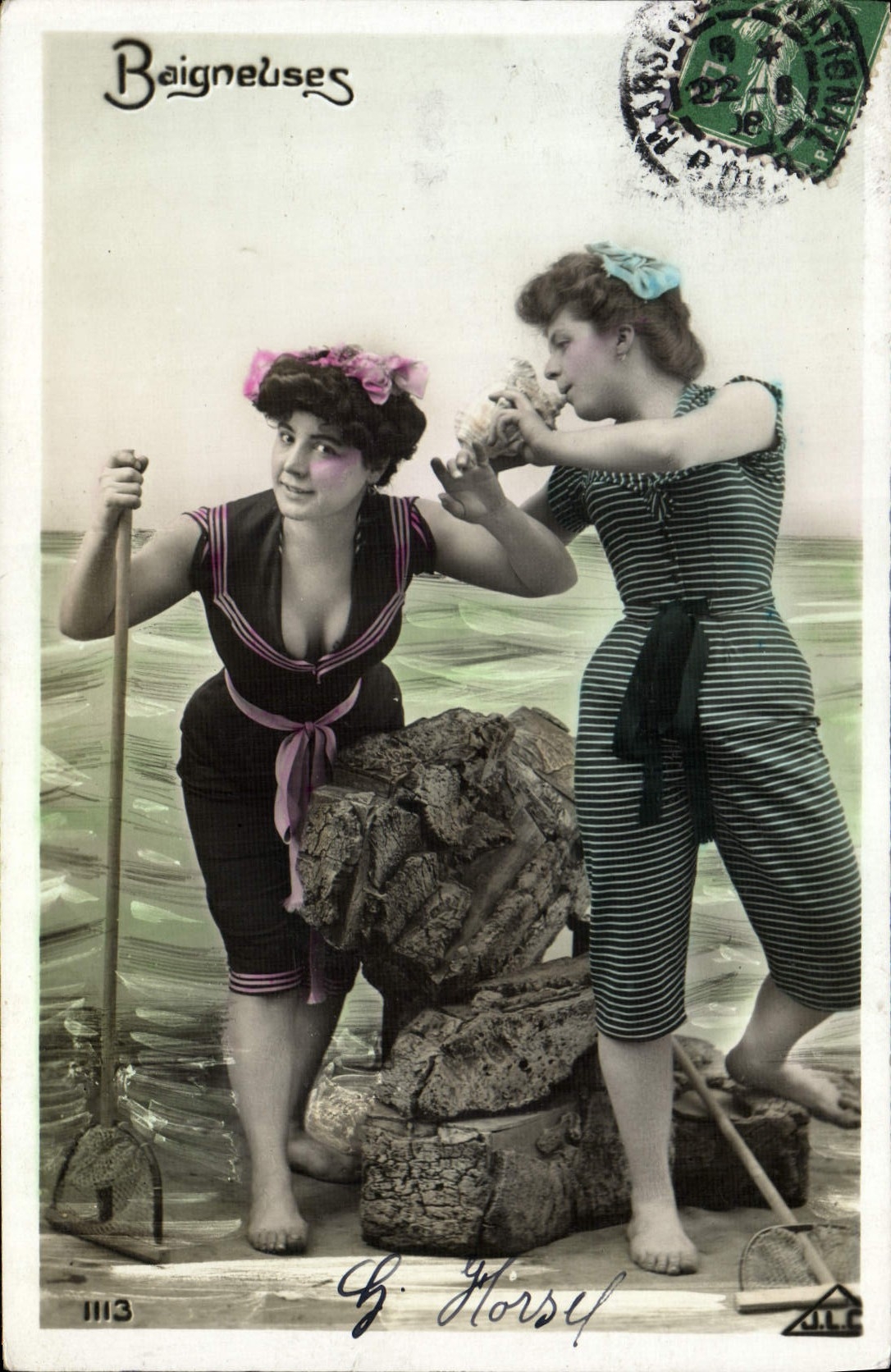 VINTAGE POSTCARD Folklore Bathing suit Woman Bathers