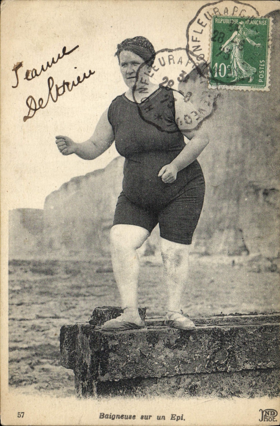 VINTAGE POSTCARD Folklore Bathing suit Woman Bather on an ear