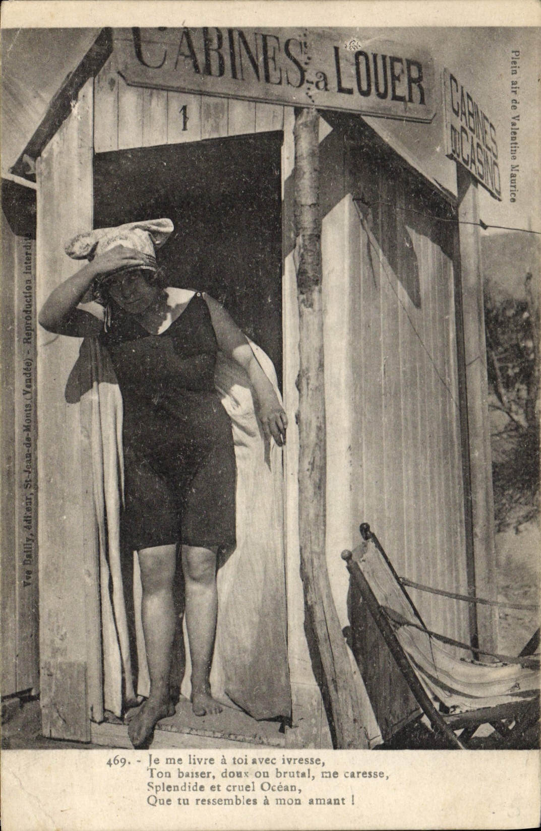 VINTAGE POSTCARD Folklore Bathing suit Woman Cabins has to rent