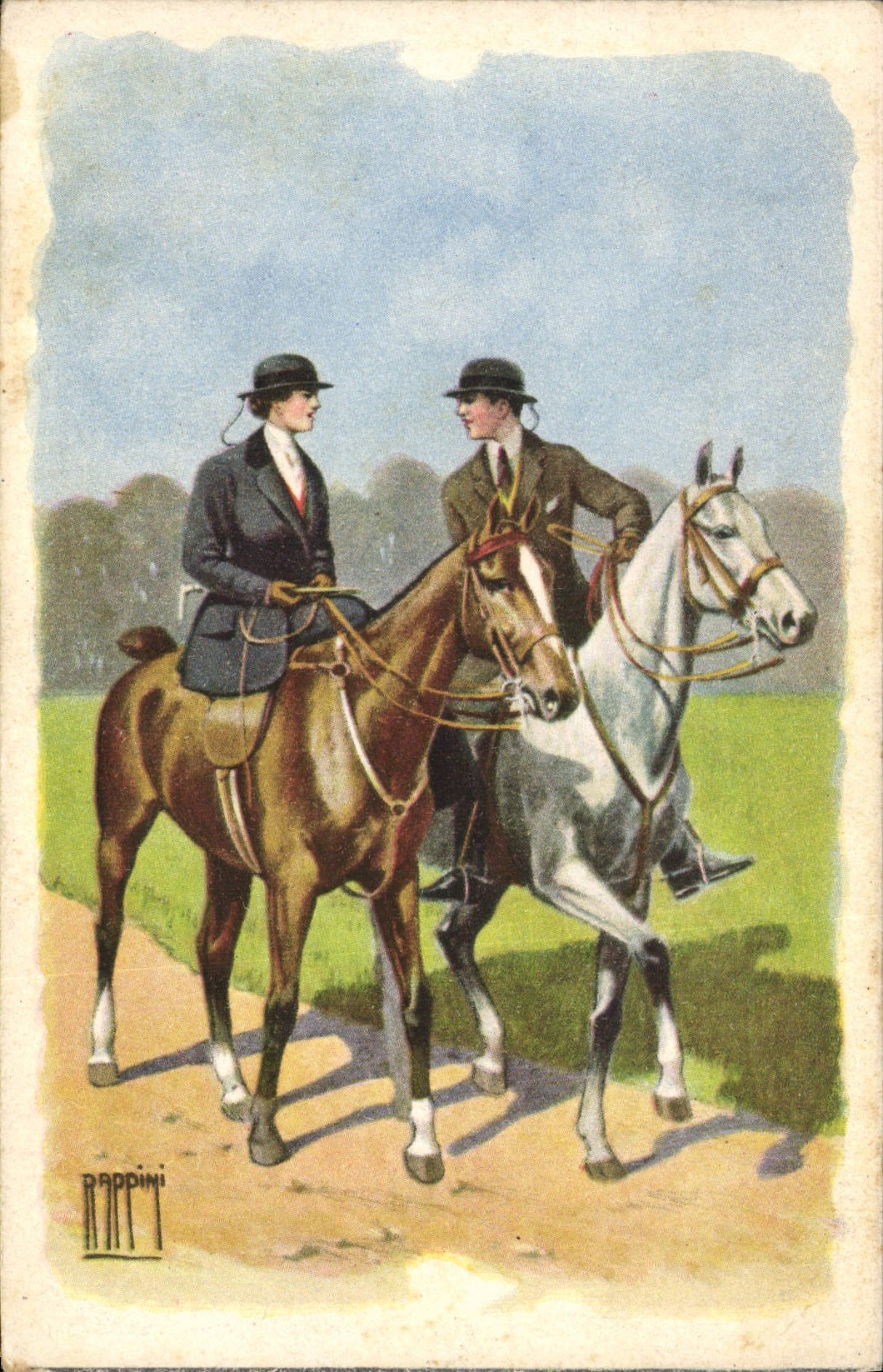 CPA Fantaisie Illustrateur Rappini Femme Cheval Hippisme
