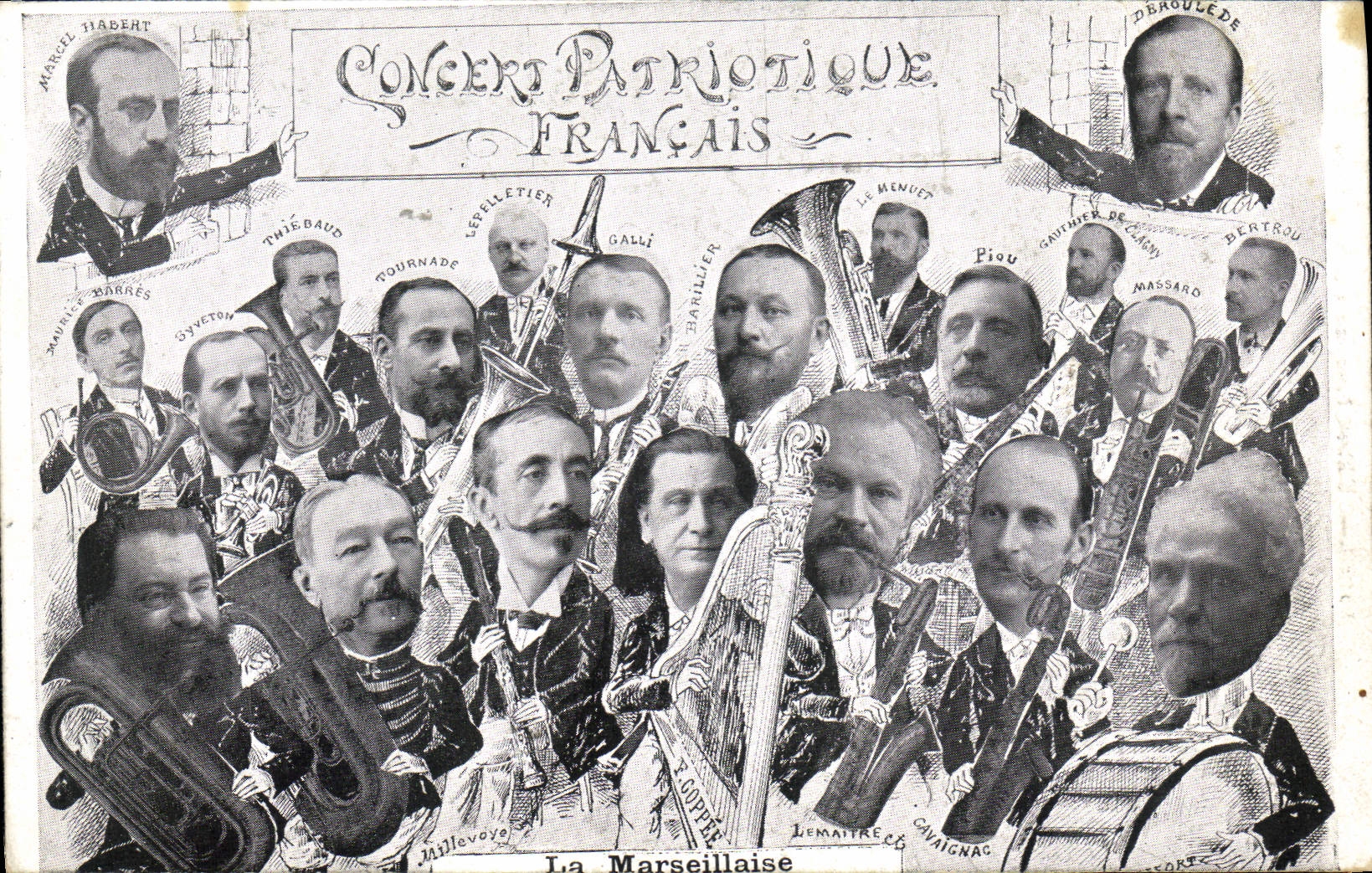 CPA Politique Satirique Concert patriotique Francais La Marseillaise Marcel Habert Deroulede Cuivres