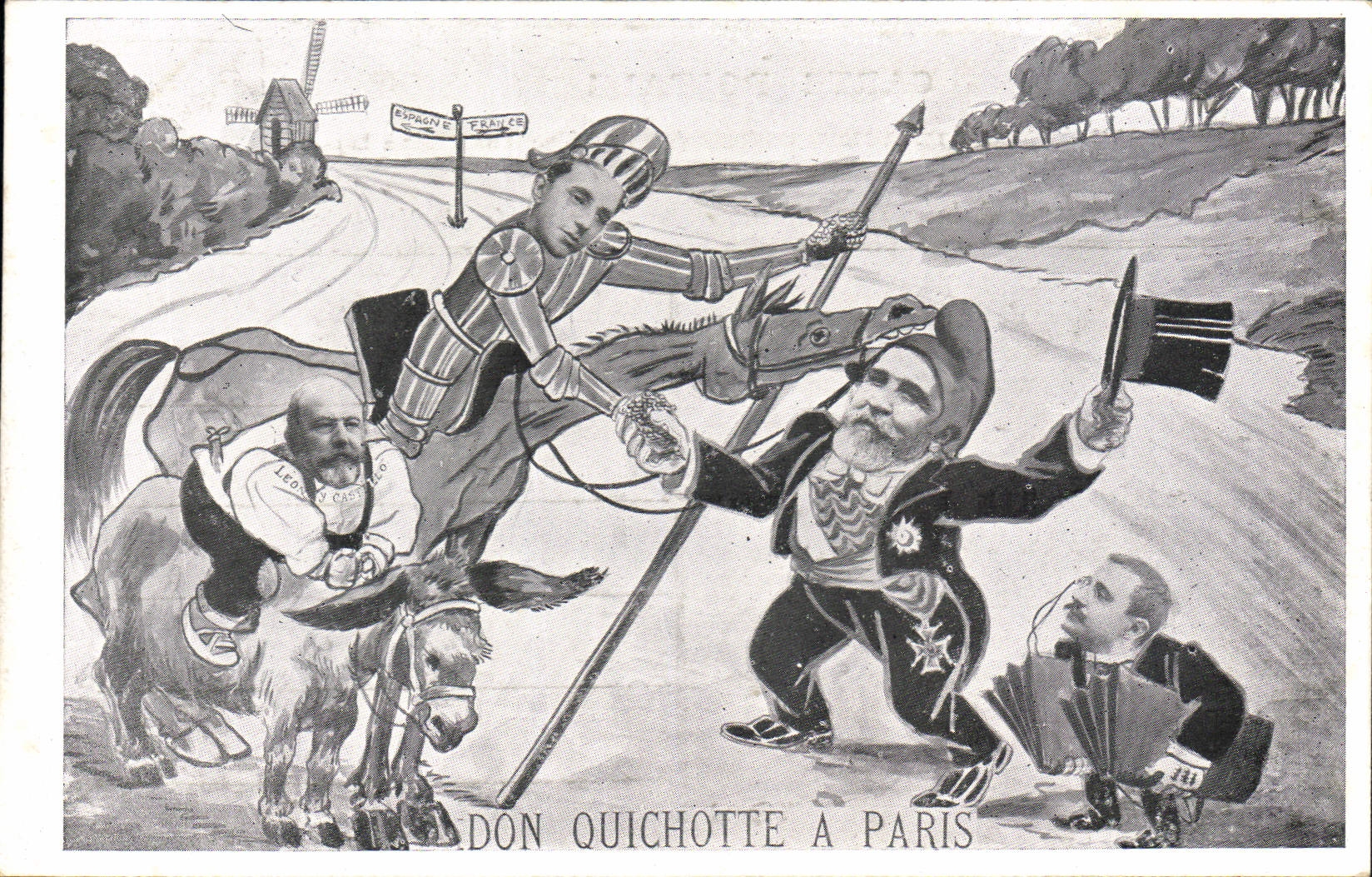 CPA Politique Satirique Don Quichotte a Paris Ane Mule Moulin a vente