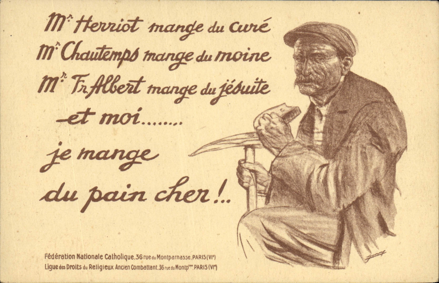 CPA Politique Satirique Mr Herriot mange du cure Chautemps moine Albert Jesuite pain cher