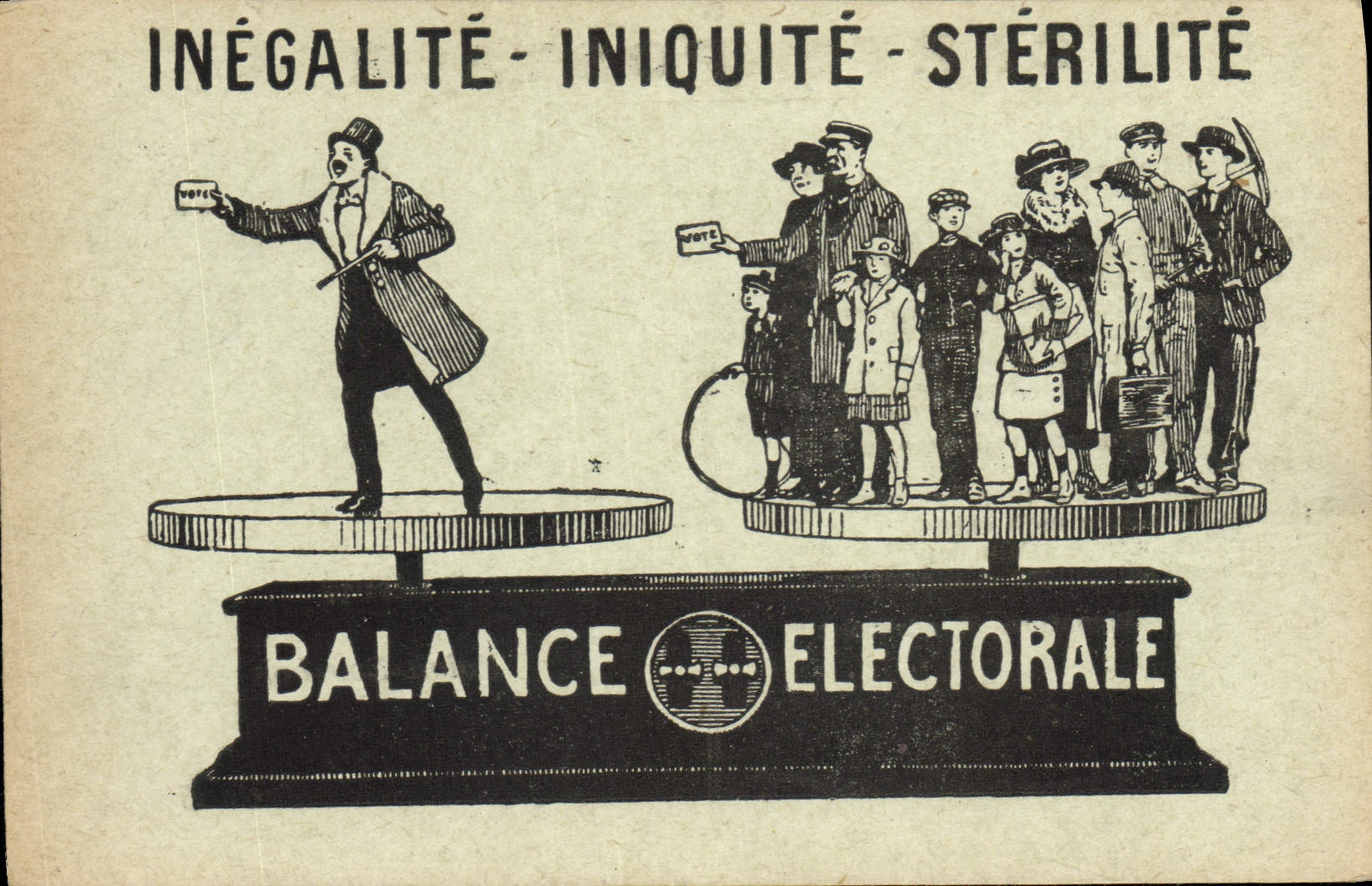 CPA Politique Satirique Inegalite Iniquite Sterilite Balance Electorale