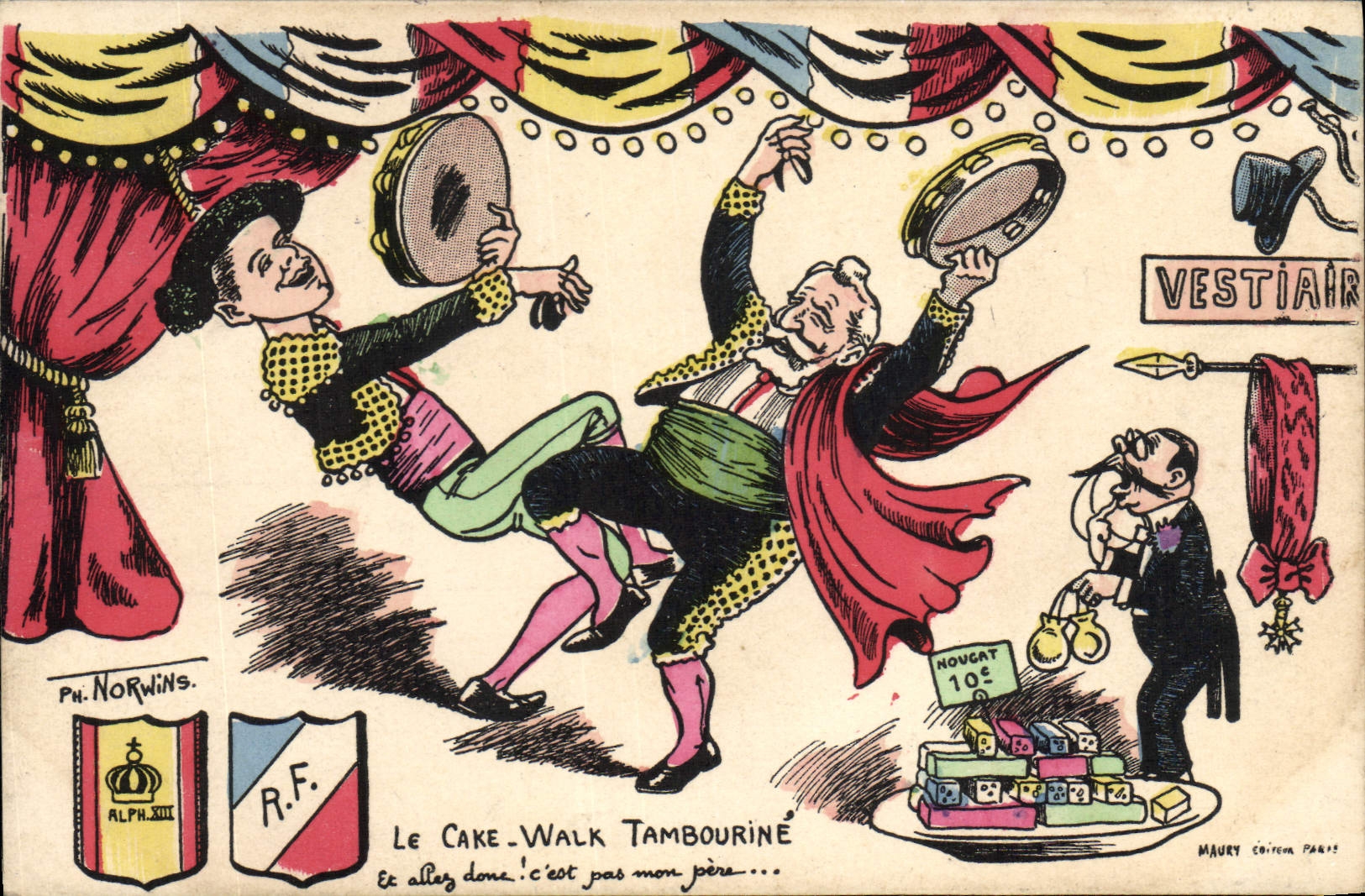 CPA Politique Satirique Le Cake Walk tambourine France Espagne 