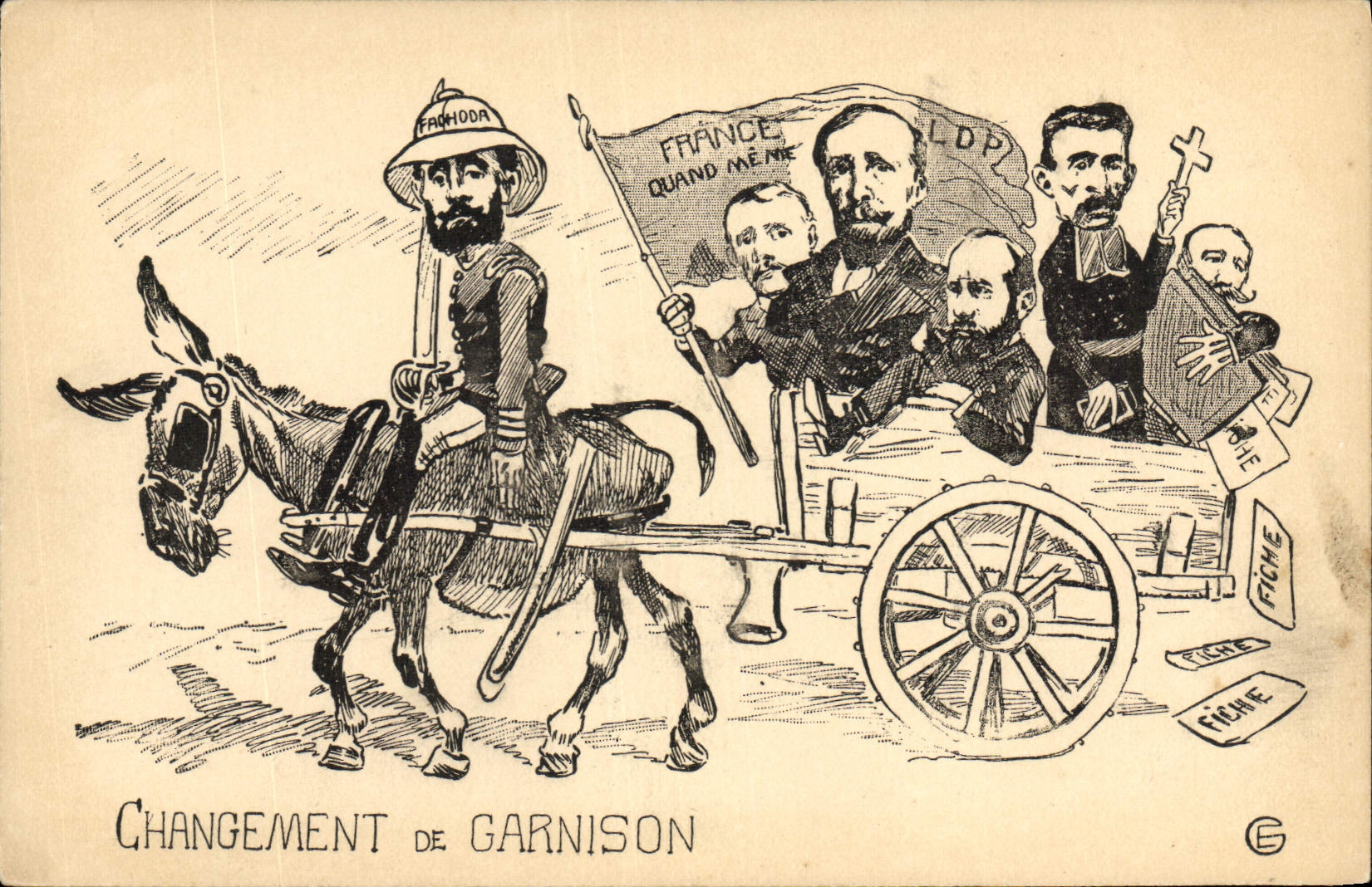 CPA Politique Satirique Changement de garnison Ane Mule