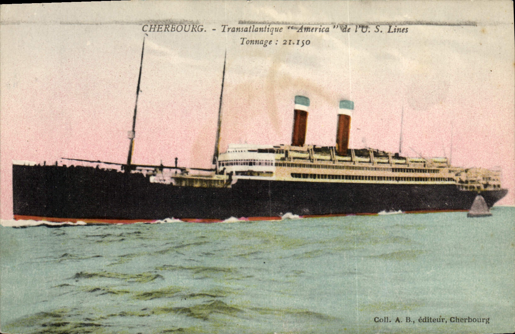 VINTAGE POSTCARD Boat Steamer Cherbourg Transatlantique America of US Lines