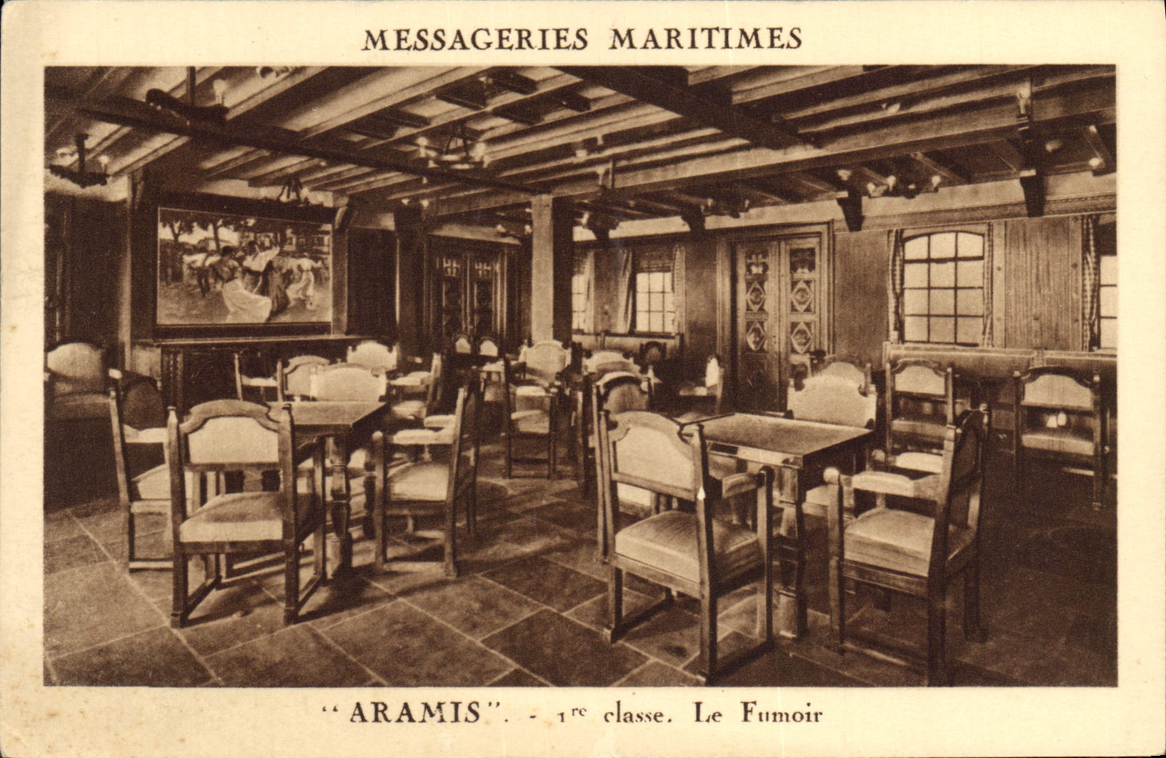CPA Bateau Paquebot Messageries Maritimes Aramais Le fumoir Tabac