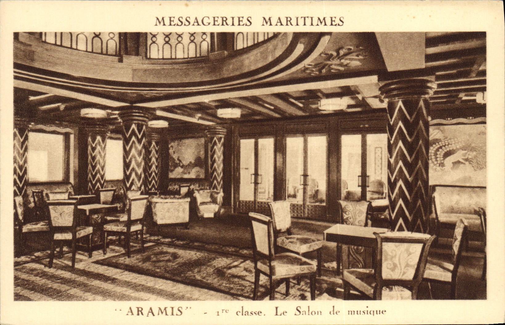 VINTAGE POSTCARD Boat Steamer Maritime Transport Aramis the living room of music