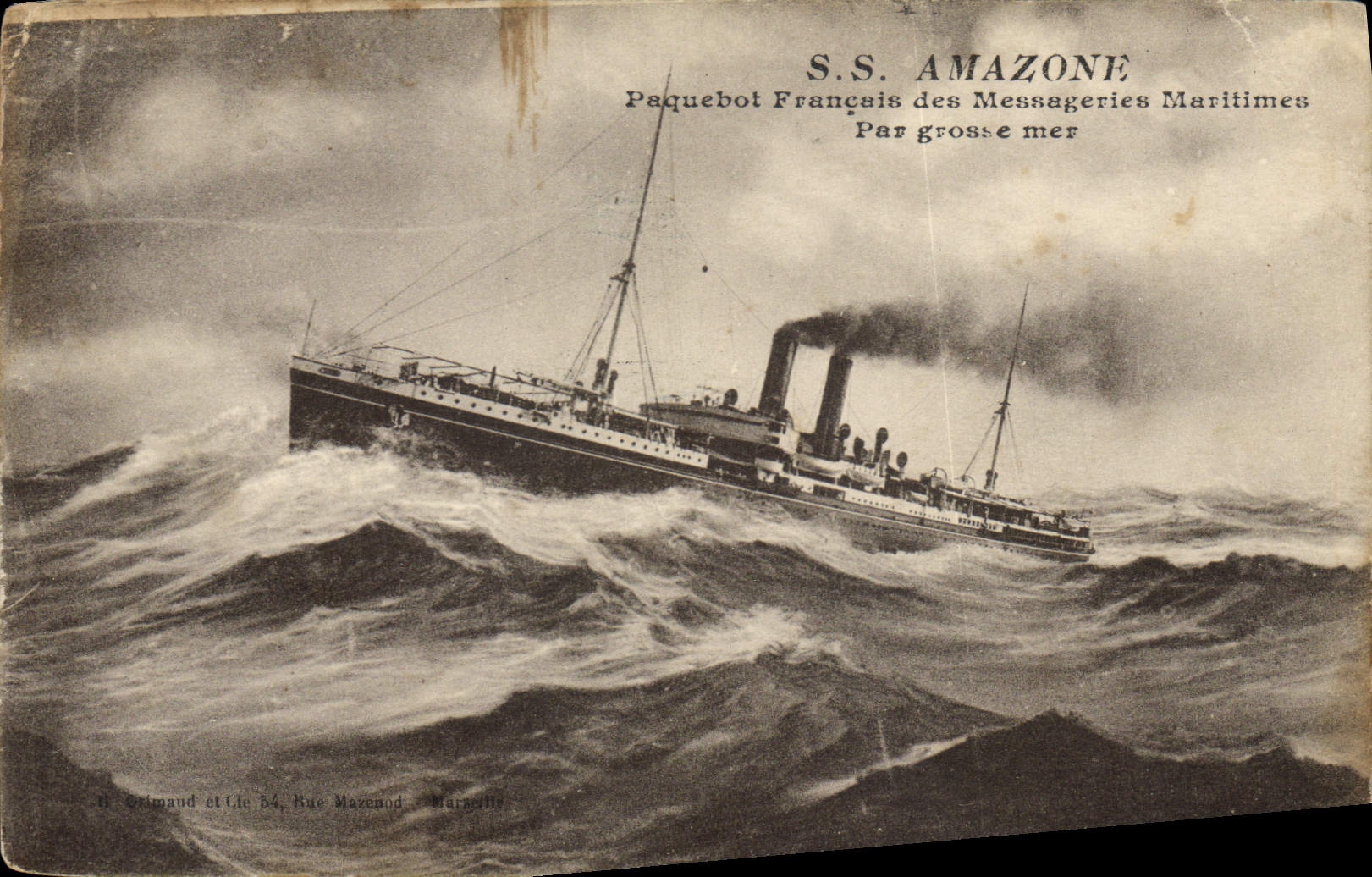 CPA Bateau Paquebot Francais des Messageries Maritimes SS Amazone 