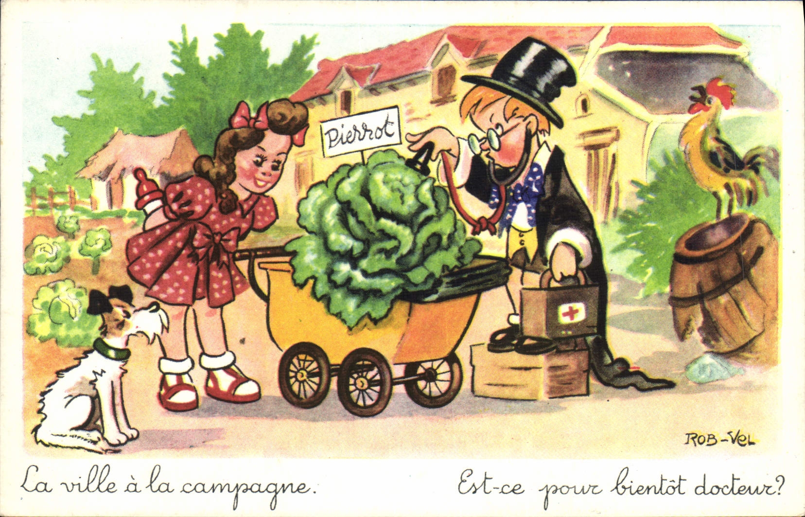 CPA Fantaisie Illustrateur Rob Vel Enfant Chien Coq