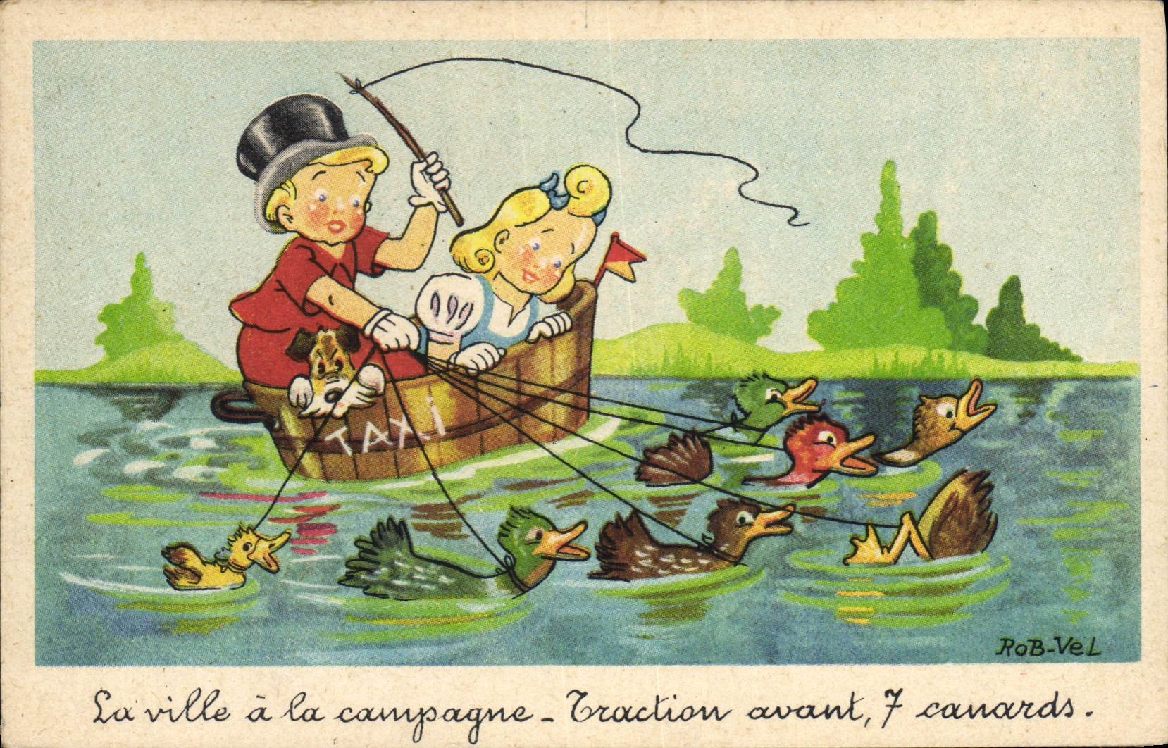CPA Fantaisie Illustrateur Rob Vel Enfants 7 Canards Canard