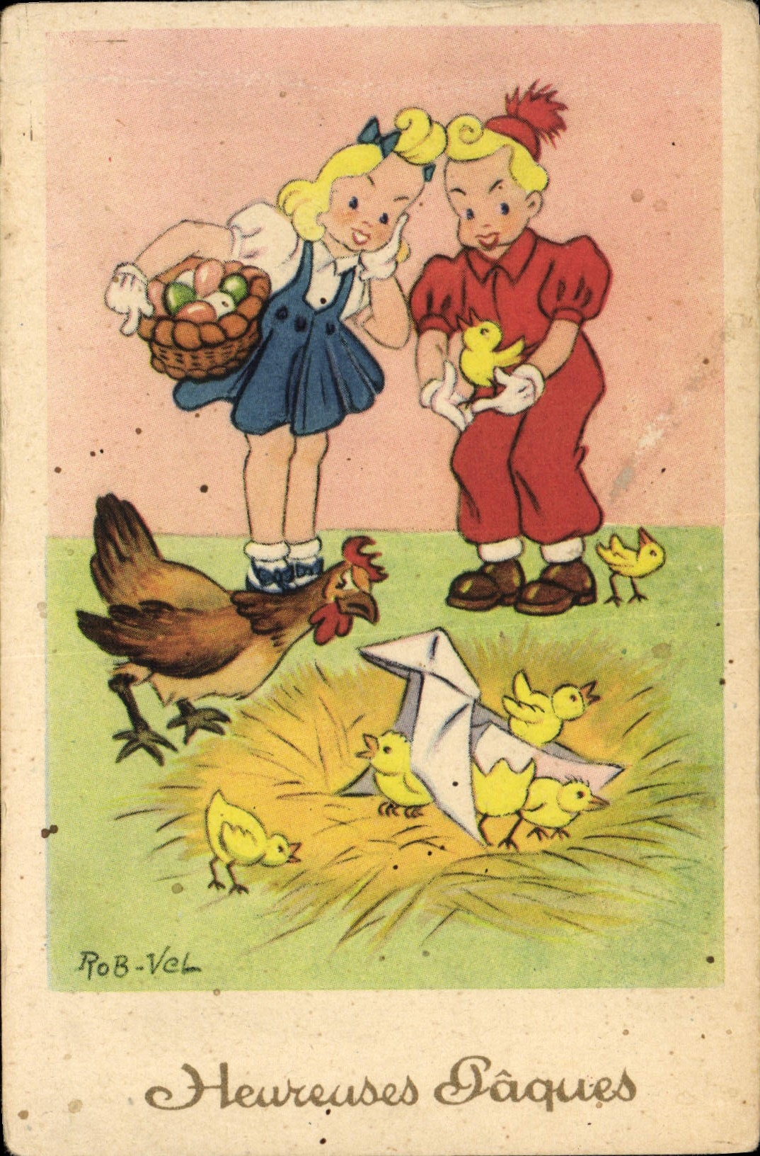 CPA Fantaisie Illustrateur Rob Vel Enfants Poule Poussins