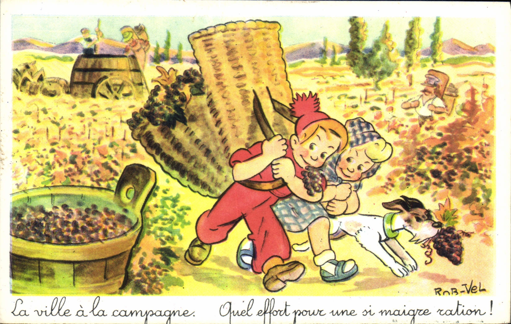 CPA Fantaisie Illustrateur Rob Vel Enfants Vigne Chien