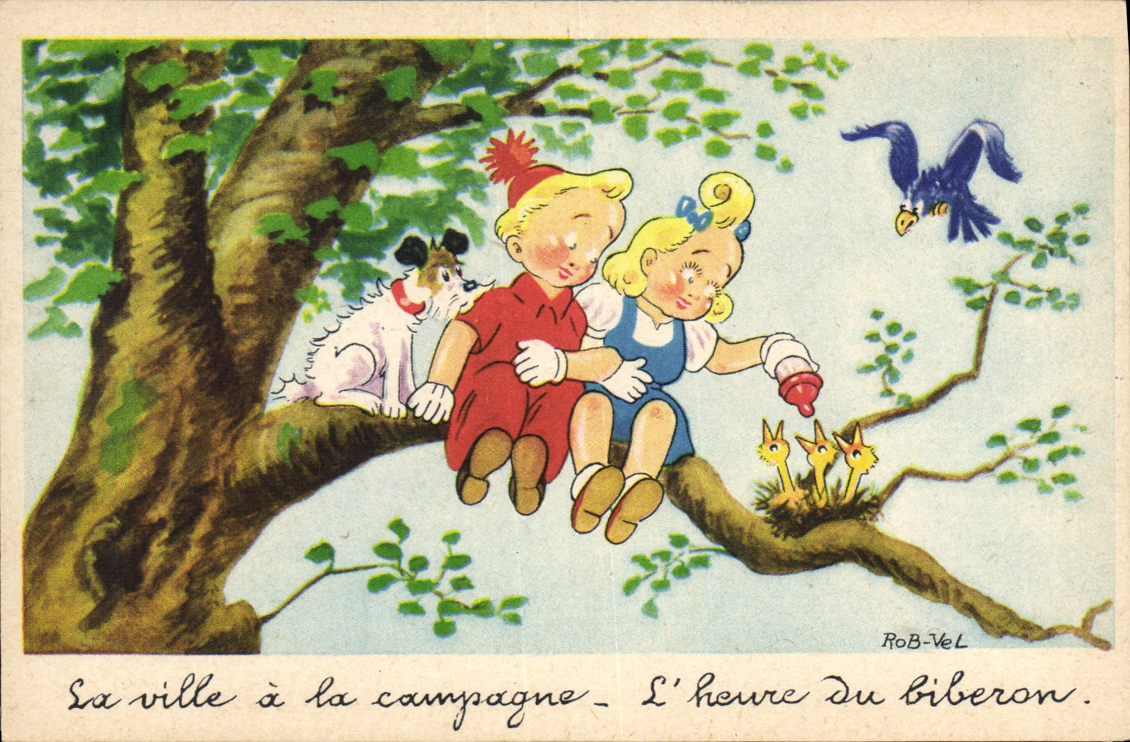 CPA Fantaisie Illustrateur Rob Vel Enfants Chien Poussin Aigle