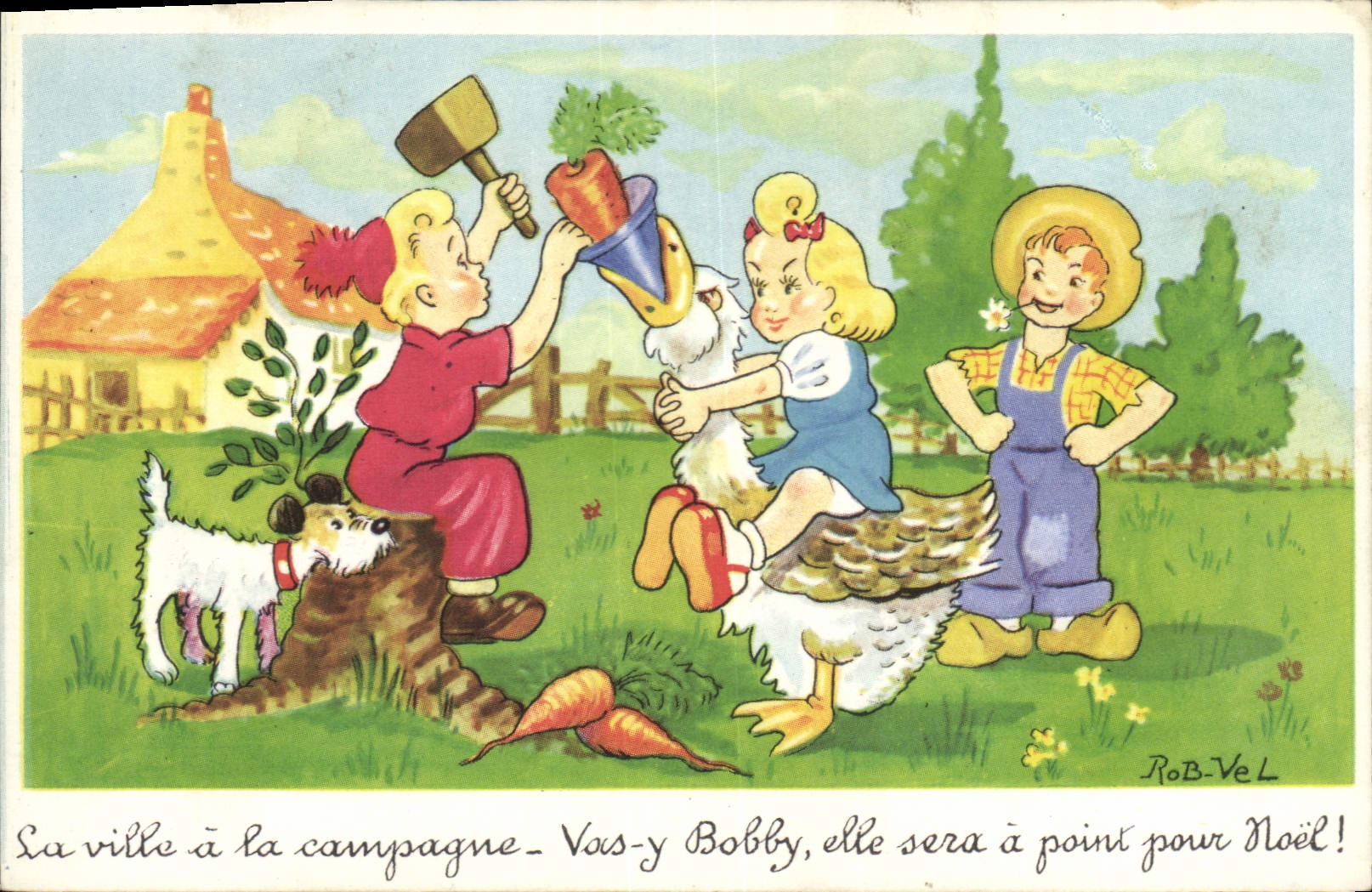 CPA Fantaisie Illustrateur Rob Vel Enfants Oie Chien