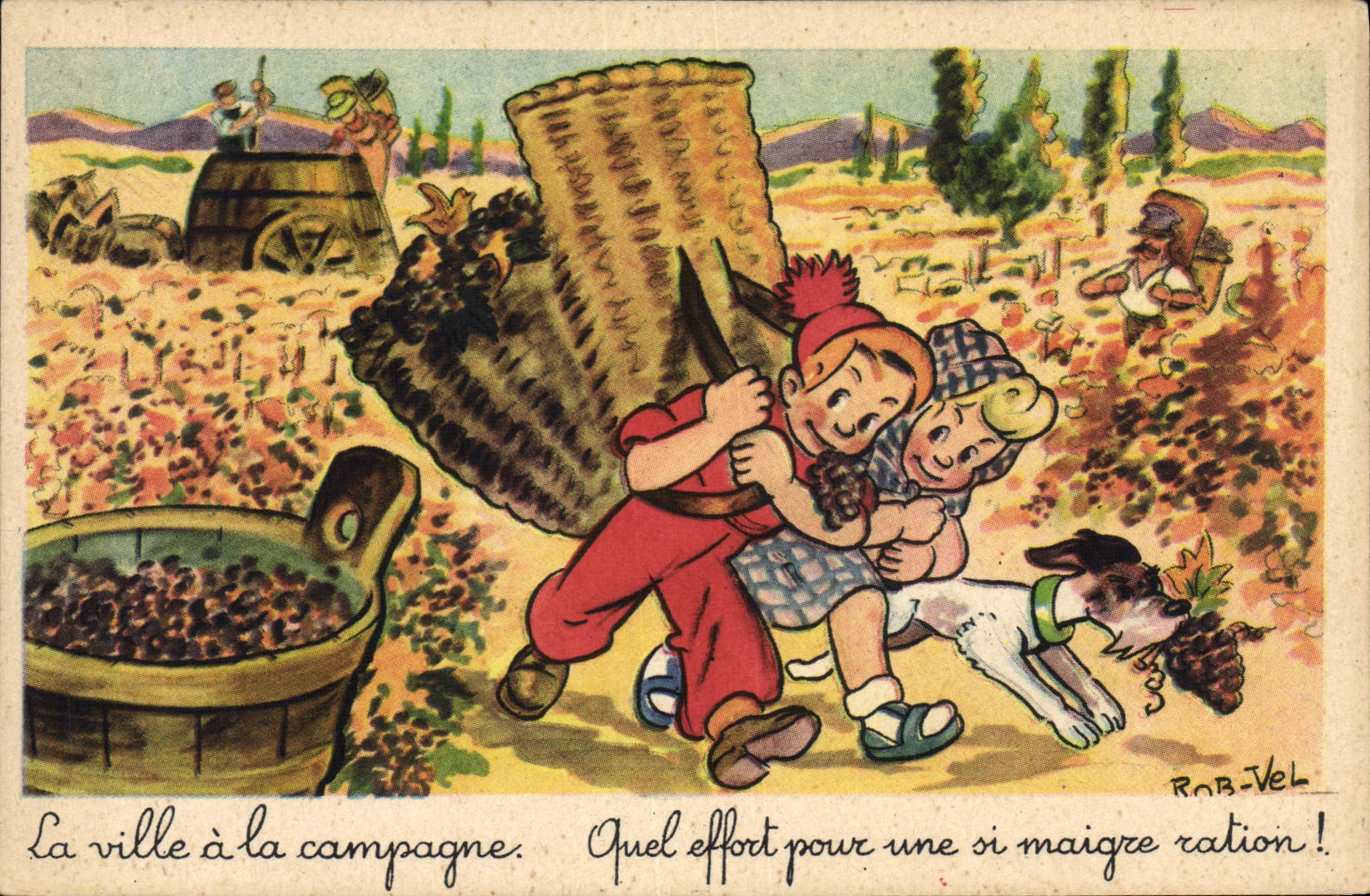 CPA Fantaisie Illustrateur Rob Vel Enfants Vigne Chien