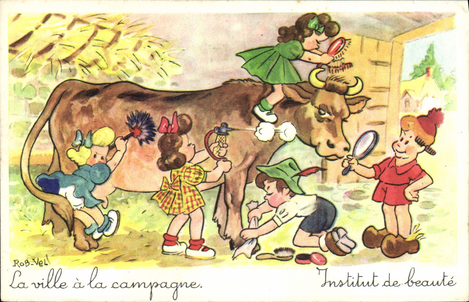 CPA Fantaisie Illustrateur Rob Vel Enfants Vache