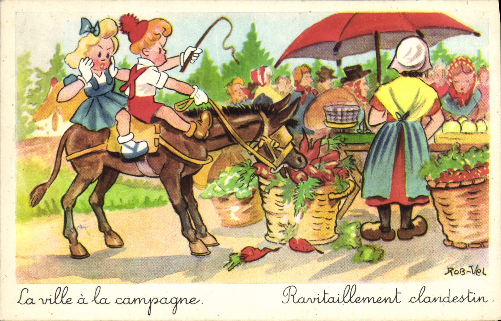 CPA Fantaisie Illustrateur Rob Vel Enfants Ane mule