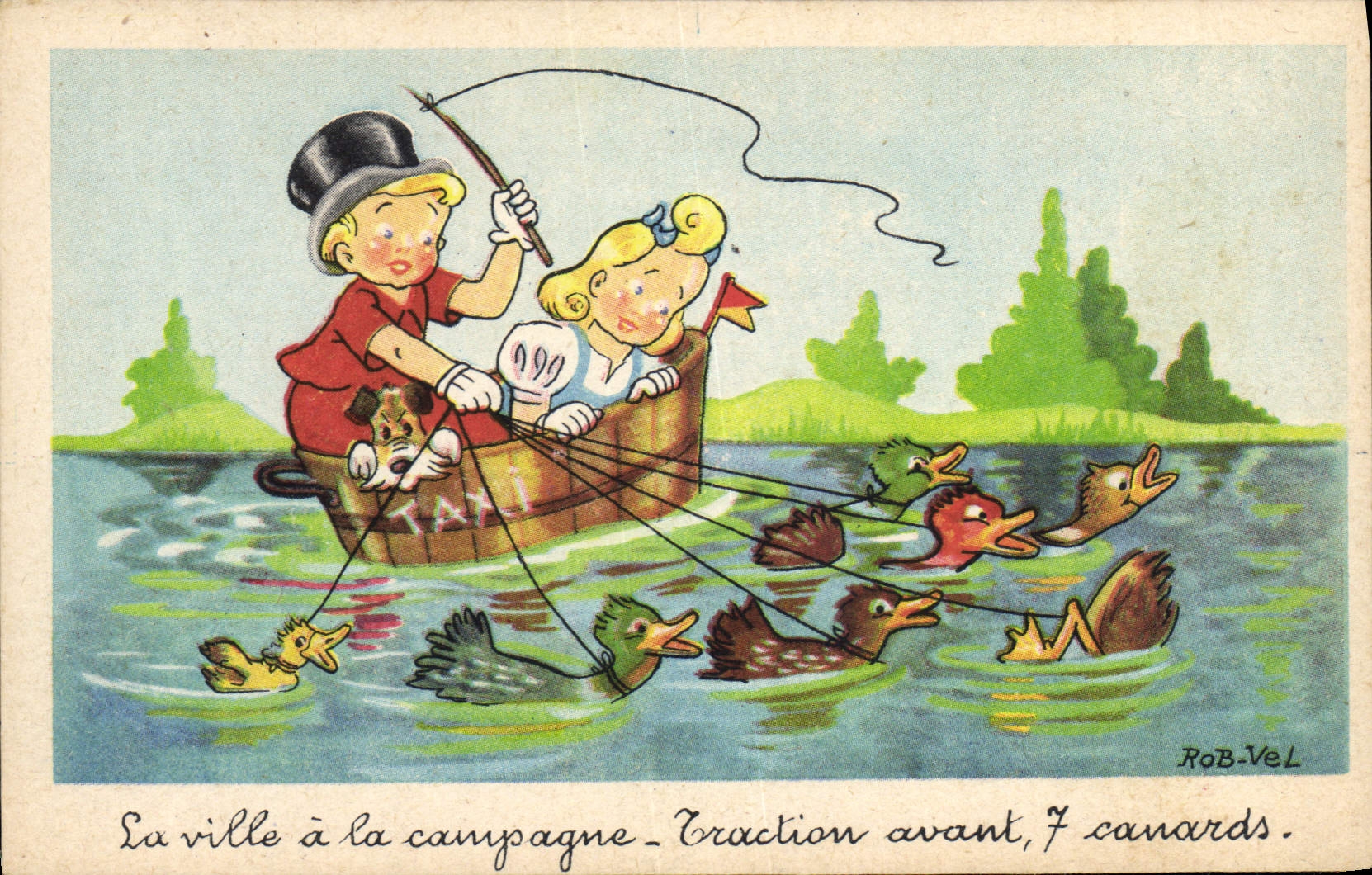 CPA Fantaisie Illustrateur Rob Vel Enfants 7 Canards Canard