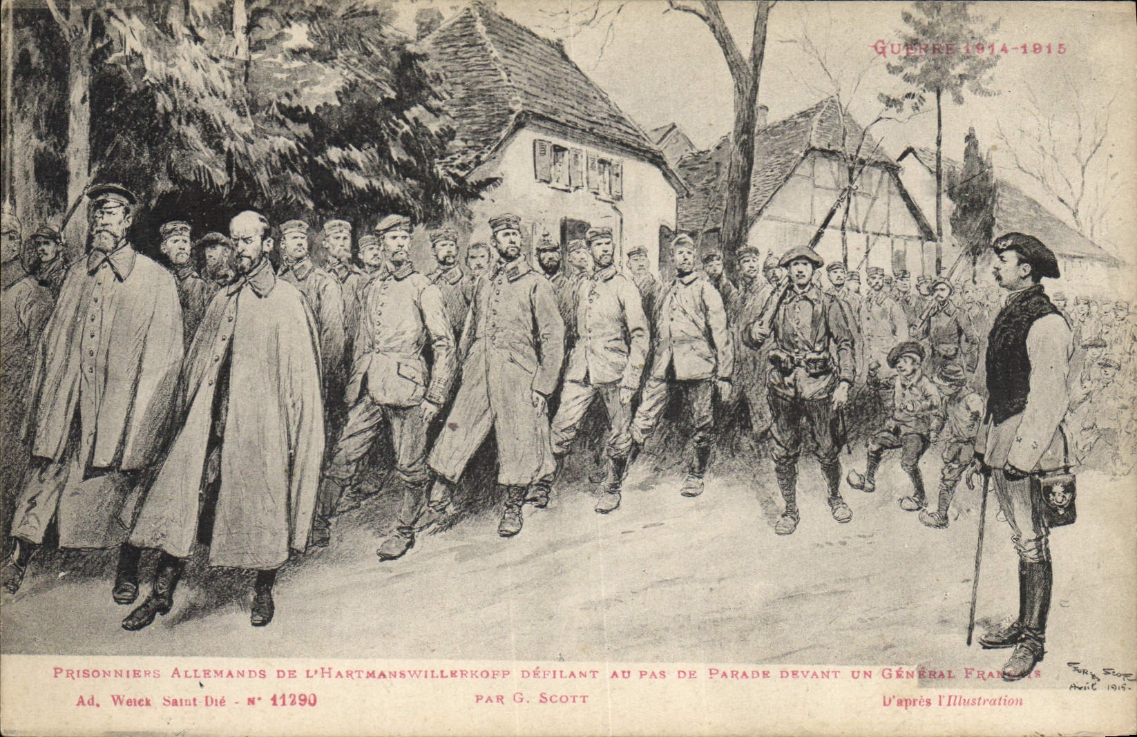 VINTAGE POSTCARD Militaria German Prisoners of Harmantswillerkopg ravelling with the step of parade in front of the general French