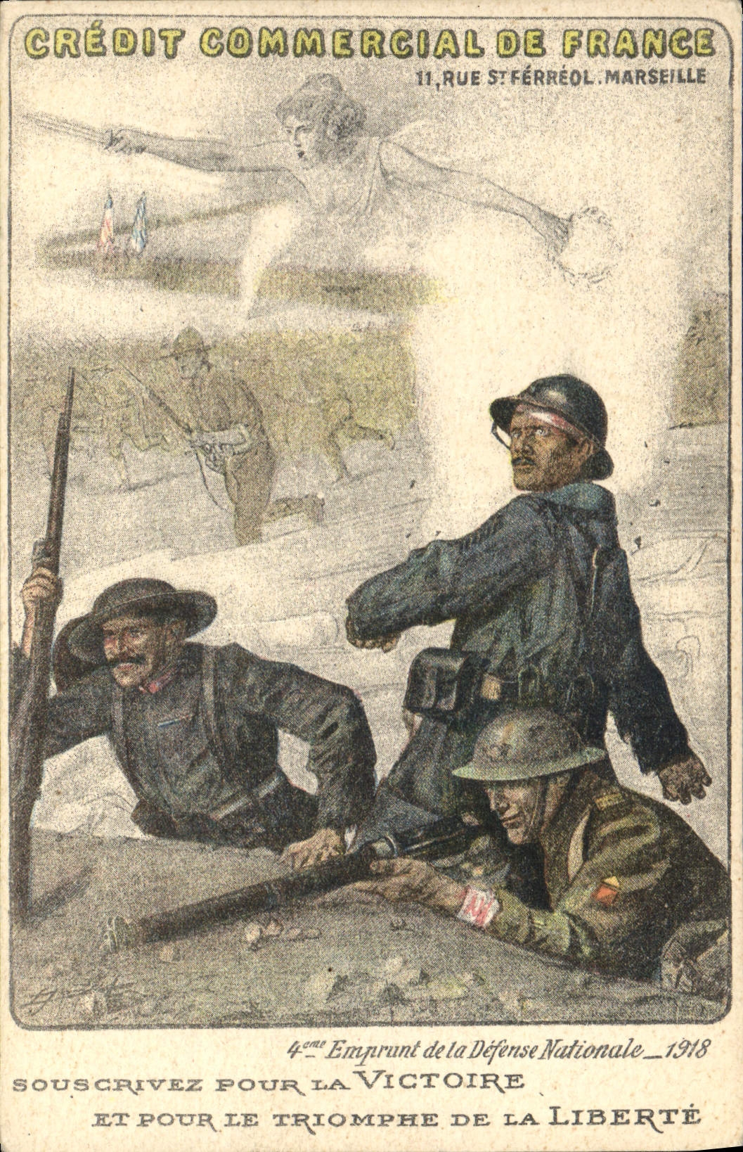 CPA Militaria Credit Commercial de France Emprunt de la Defense Nationale 1918