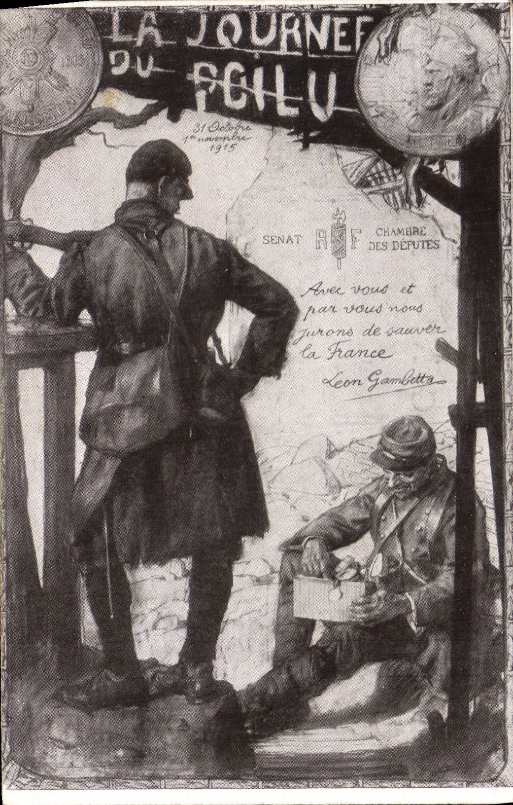 VINTAGE POSTCARD Militaria the day of the hairy 1915