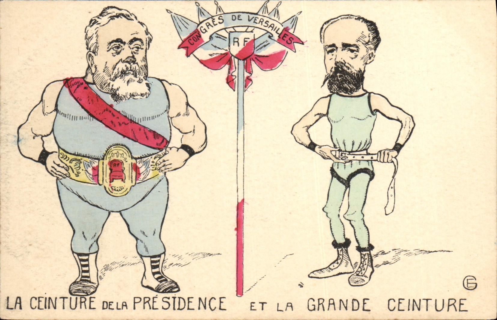 CPA Politique Satirique La ceinture de la Presidence et la grande ceinture Congres de Versailles