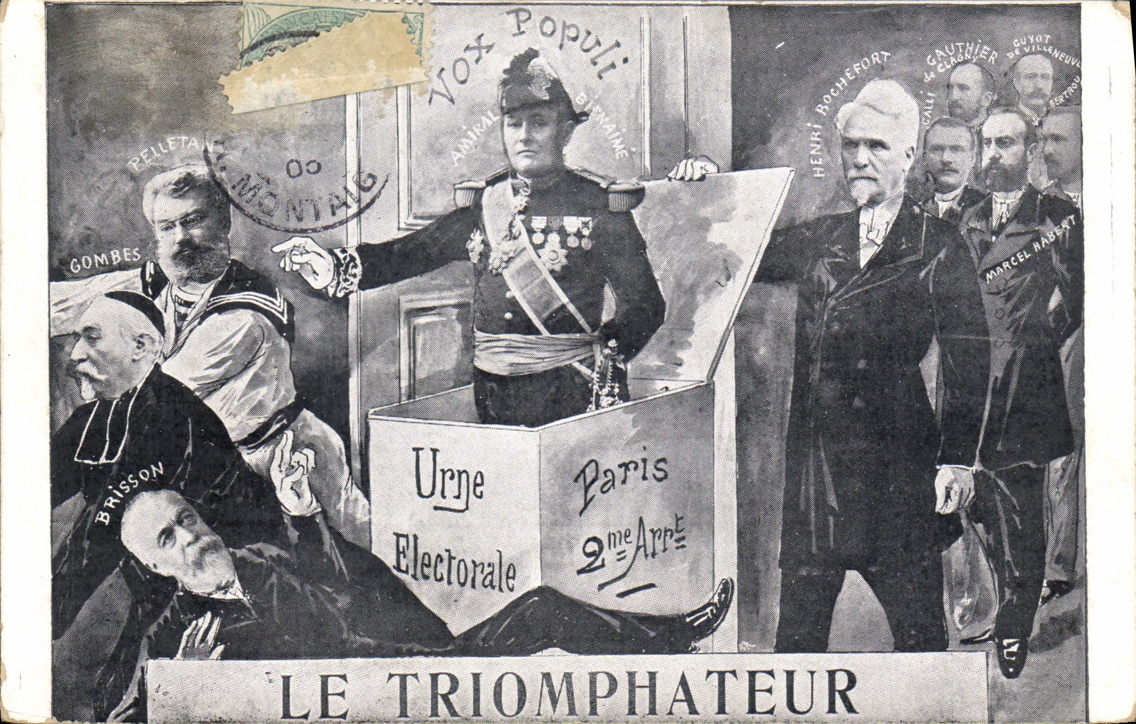 Escritor satírico político de la POSTAL de la VENDIMIA el vencedor triunfante Gombes Brisson Rocherfort