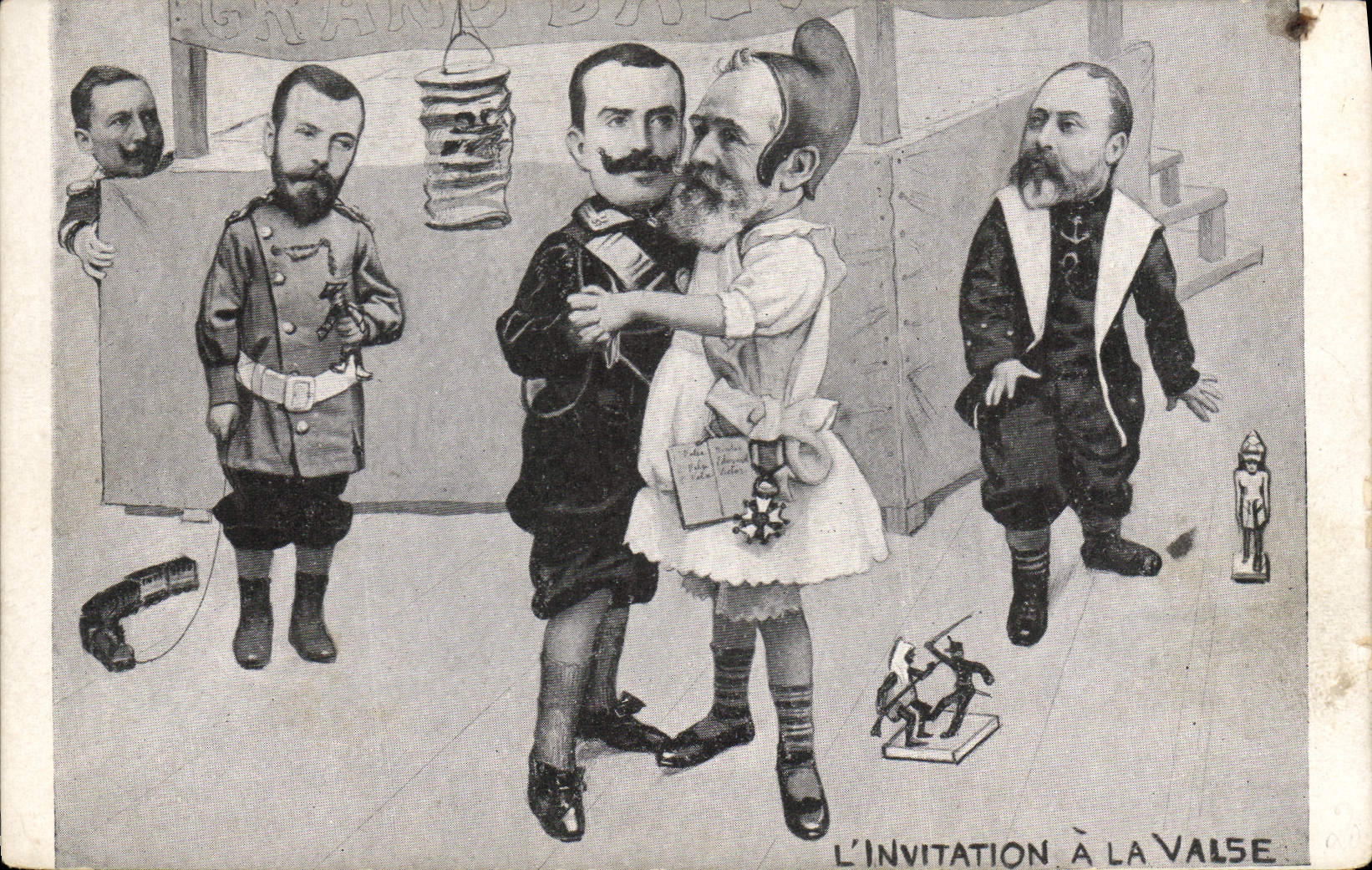 CPA Politique Satirique l'invitation a la valse Alphonse XIII Loubet Nicolas II Russie Russia