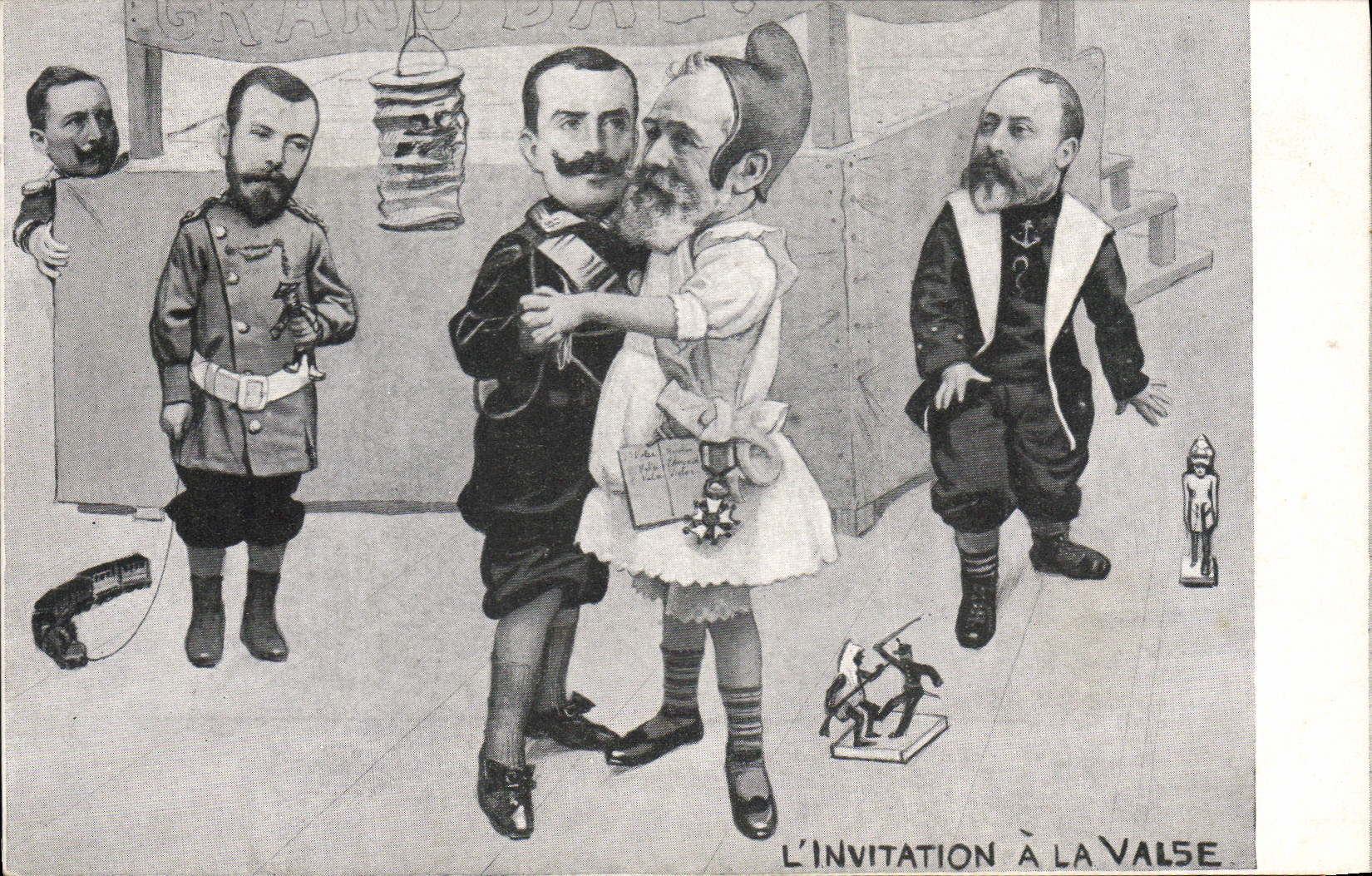 CPA Politique Satirique l'invitation a la valse Alphonse XIII Loubet Nicolas II Russie Russia
