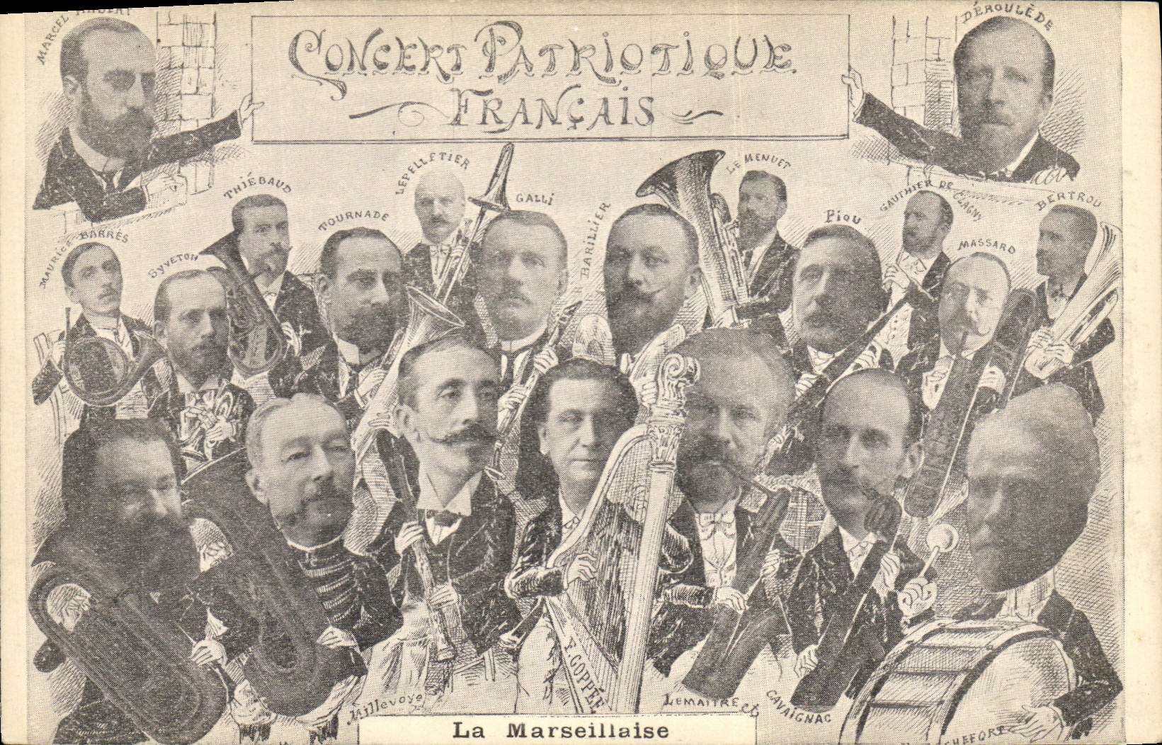 Concierto patriótico francés del escritor satírico político de la POSTAL de la VENDIMIA el Deroulede Marseillaise