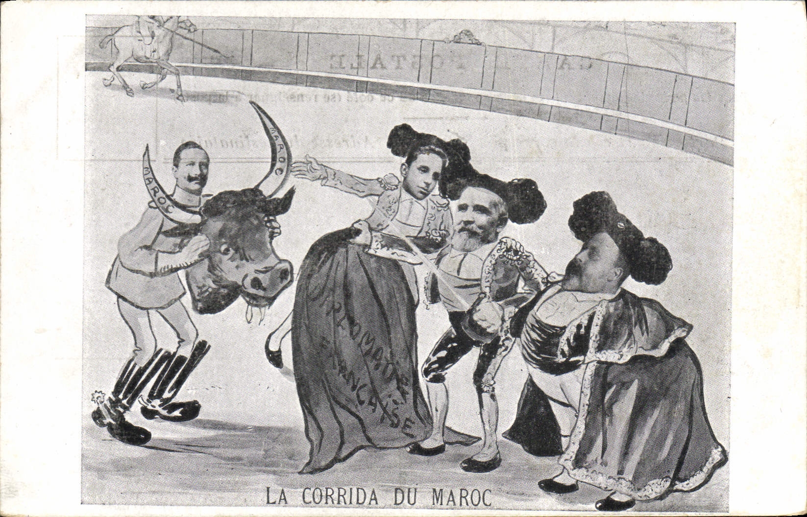 Escritor satírico político de la POSTAL de la VENDIMIA la corrida de Marruecos Bull