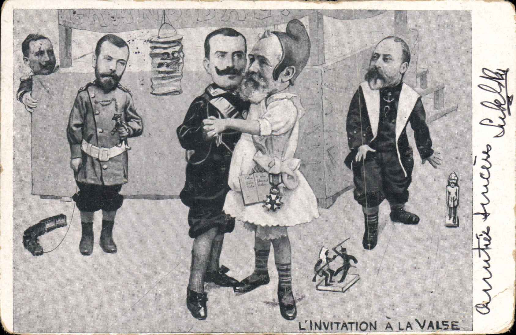 CPA Politique Satirique l'invitation a la valse Alphonse XIII Loubet Nicolas II Russie Russia