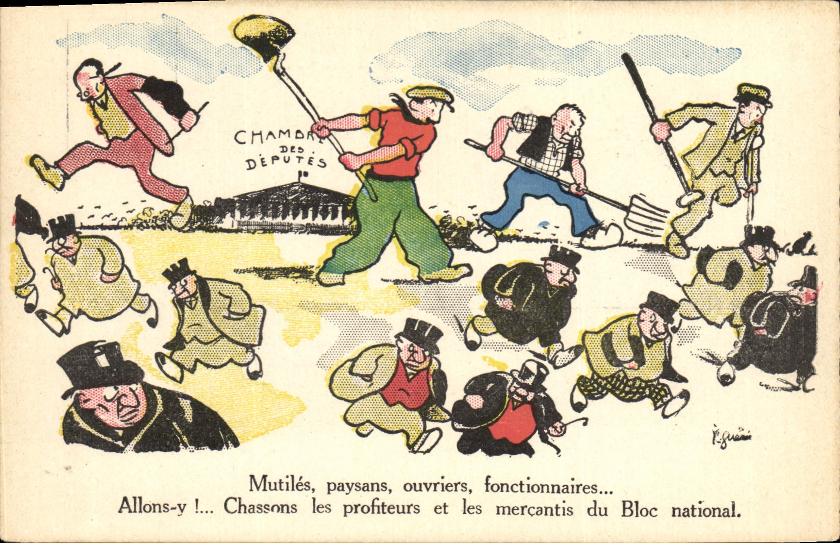 El escritor satírico de Politique de la POSTAL de la VENDIMIA mutila a criado campesino de Civils de los trabajadores