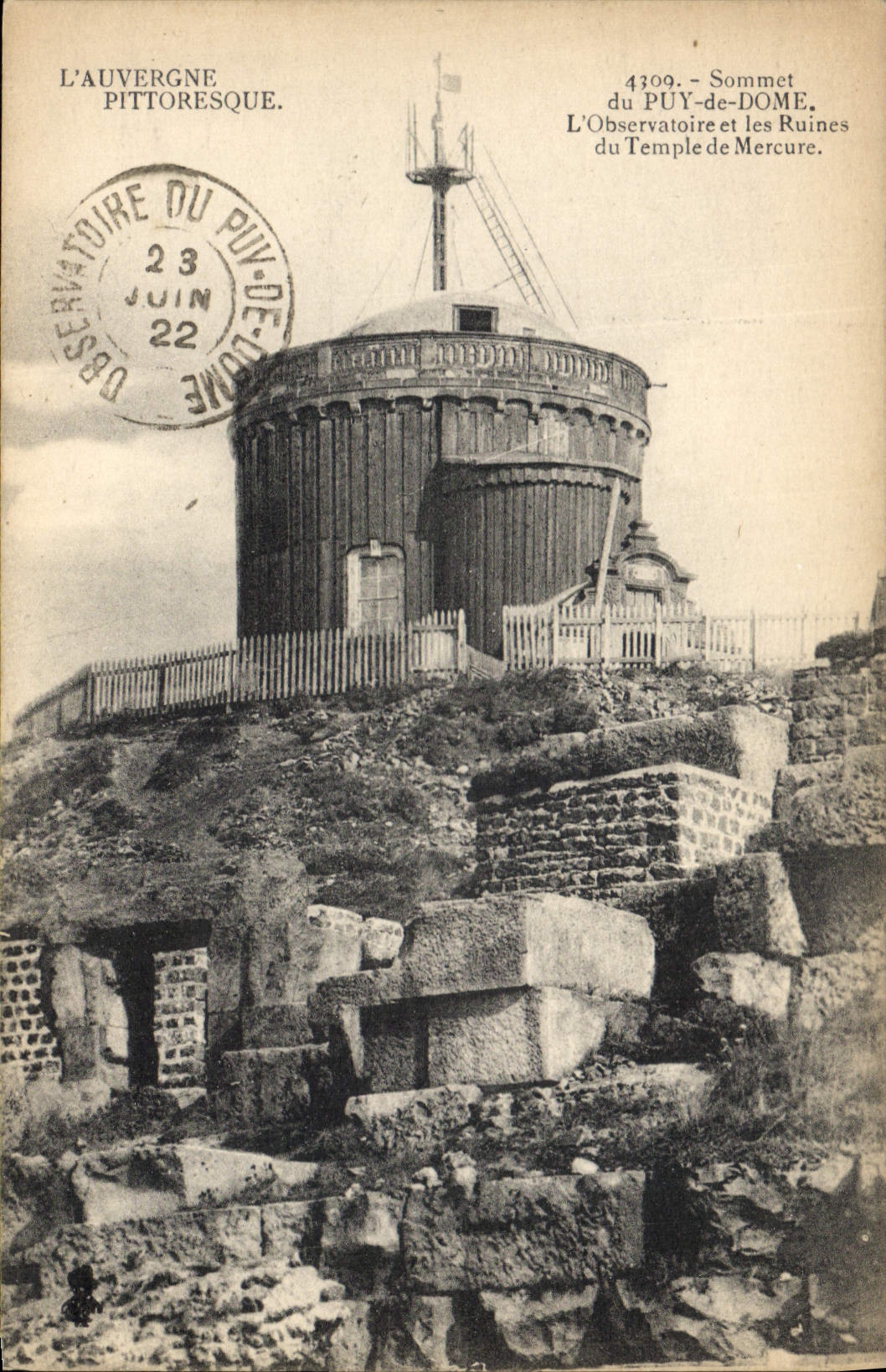 VINTAGE POSTCARD Astronomy Auvergne Summit of Puy de Dome the Observatory and ruins of the Mercury temple
