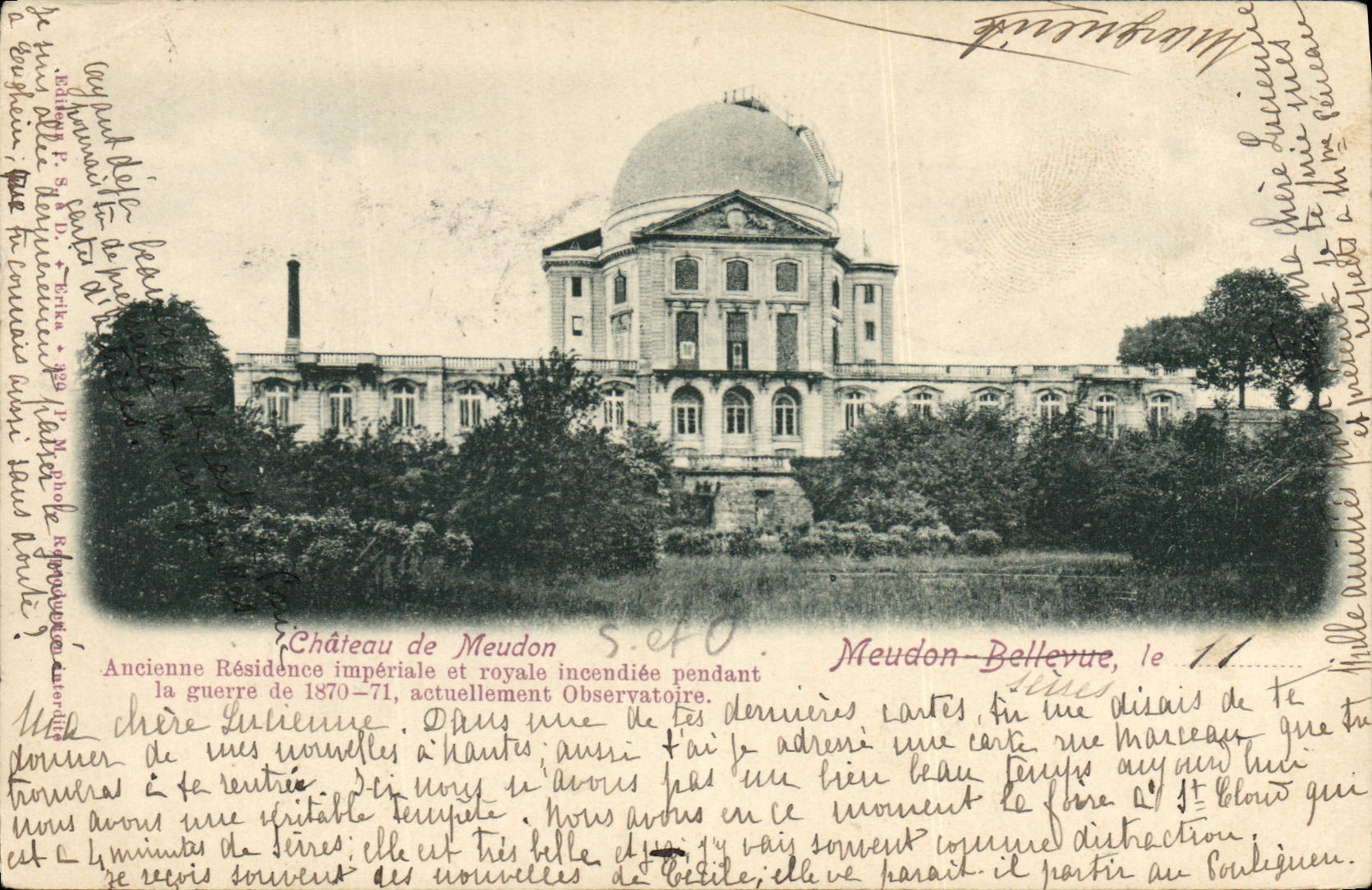 VINTAGE POSTCARD Astronomy Meudon Observatory Castle