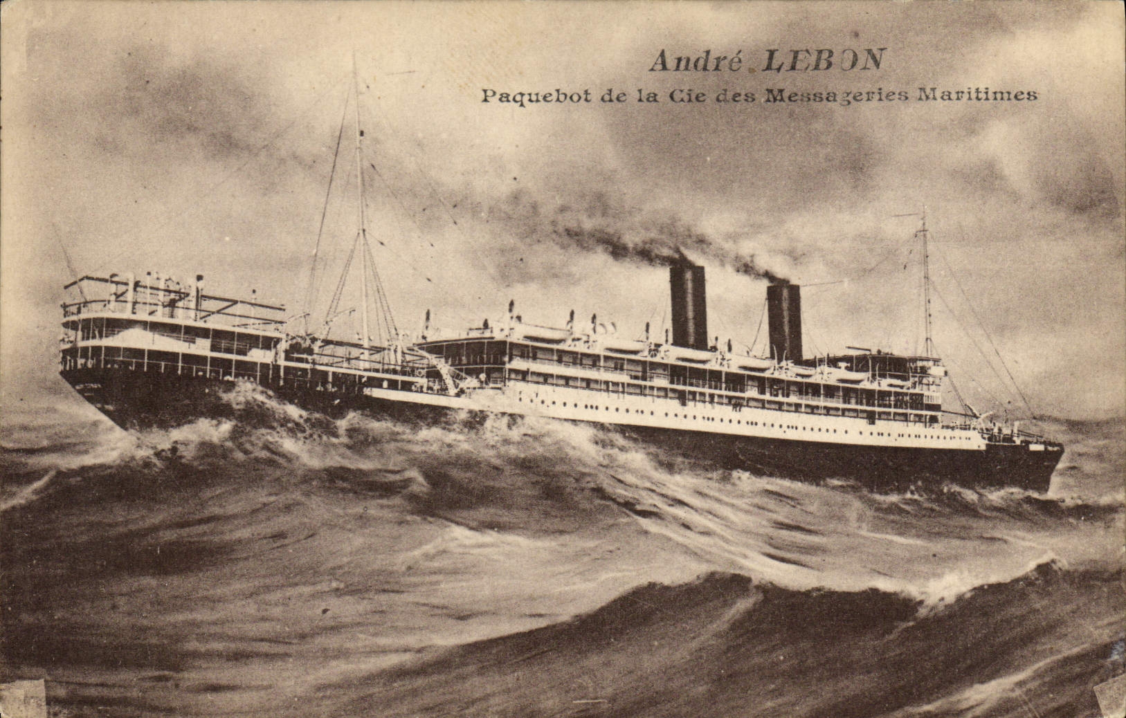 VINTAGE POSTCARD Boat Andre Lebon Steamer of the Co of the Maritime Transport