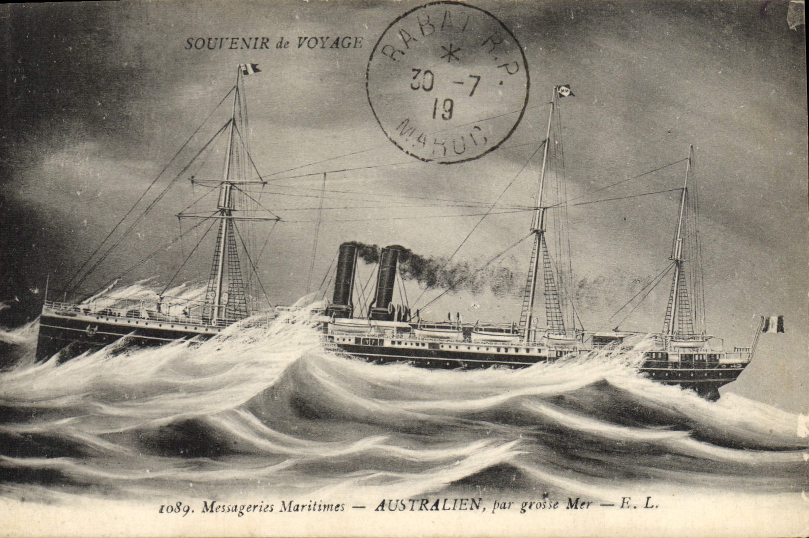 VINTAGE POSTCARD Boat Maritime Transport Australian by heavy sea