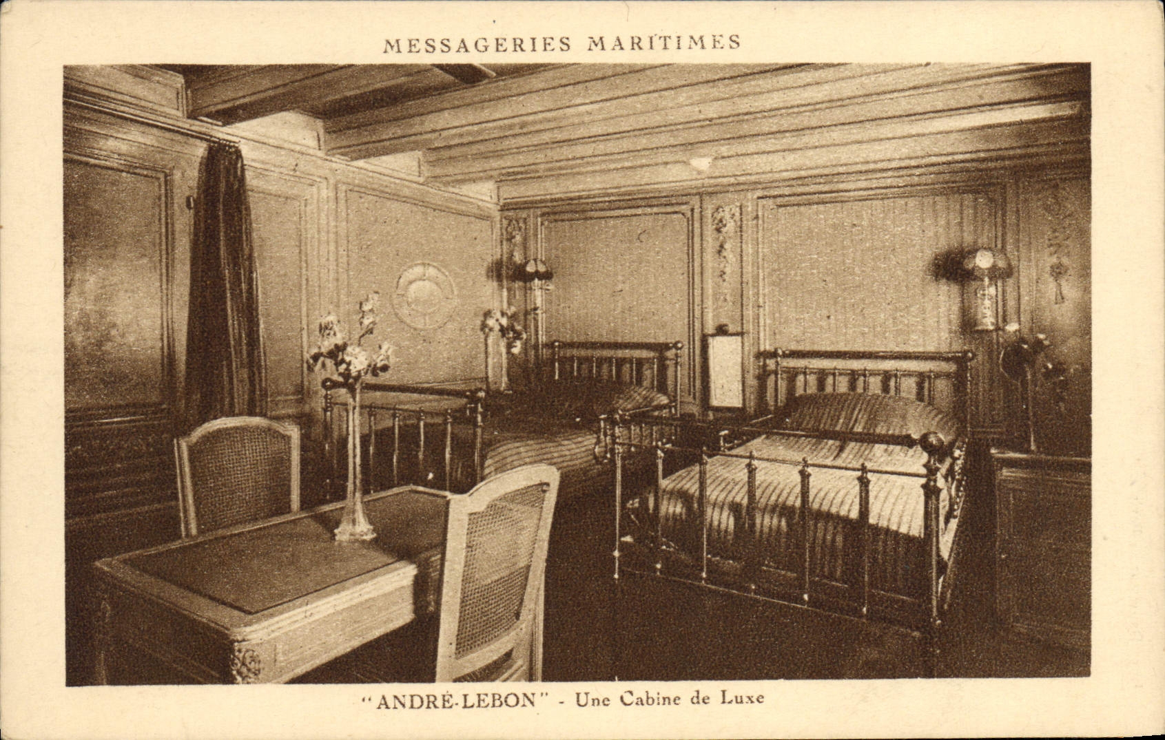 VINTAGE POSTCARD Boat Maritime Transport Andre Lebon a de luxe cabin