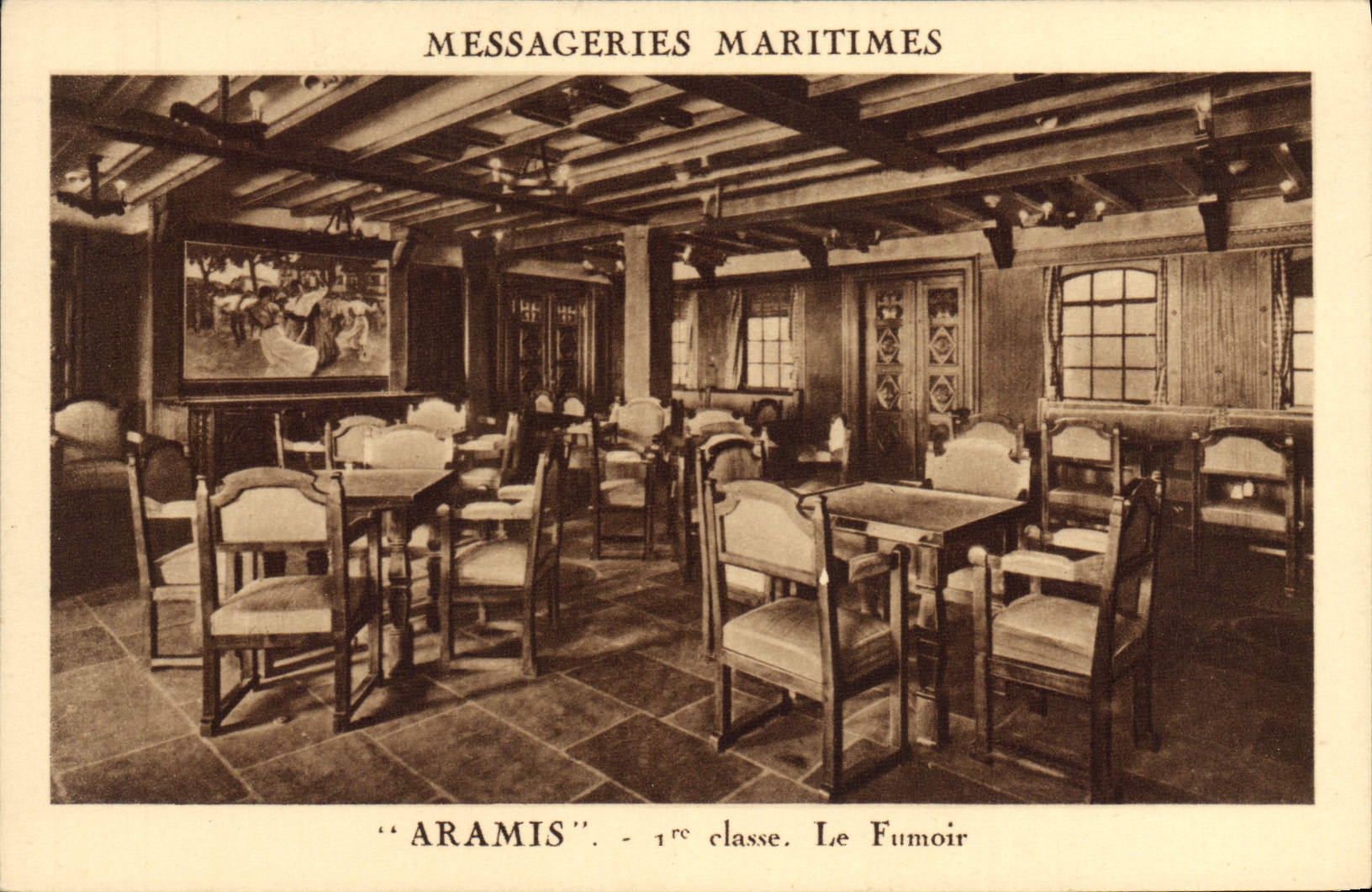 VINTAGE POSTCARD Boat Maritime Transport Aramis 1st class Smoking-room Tobacco